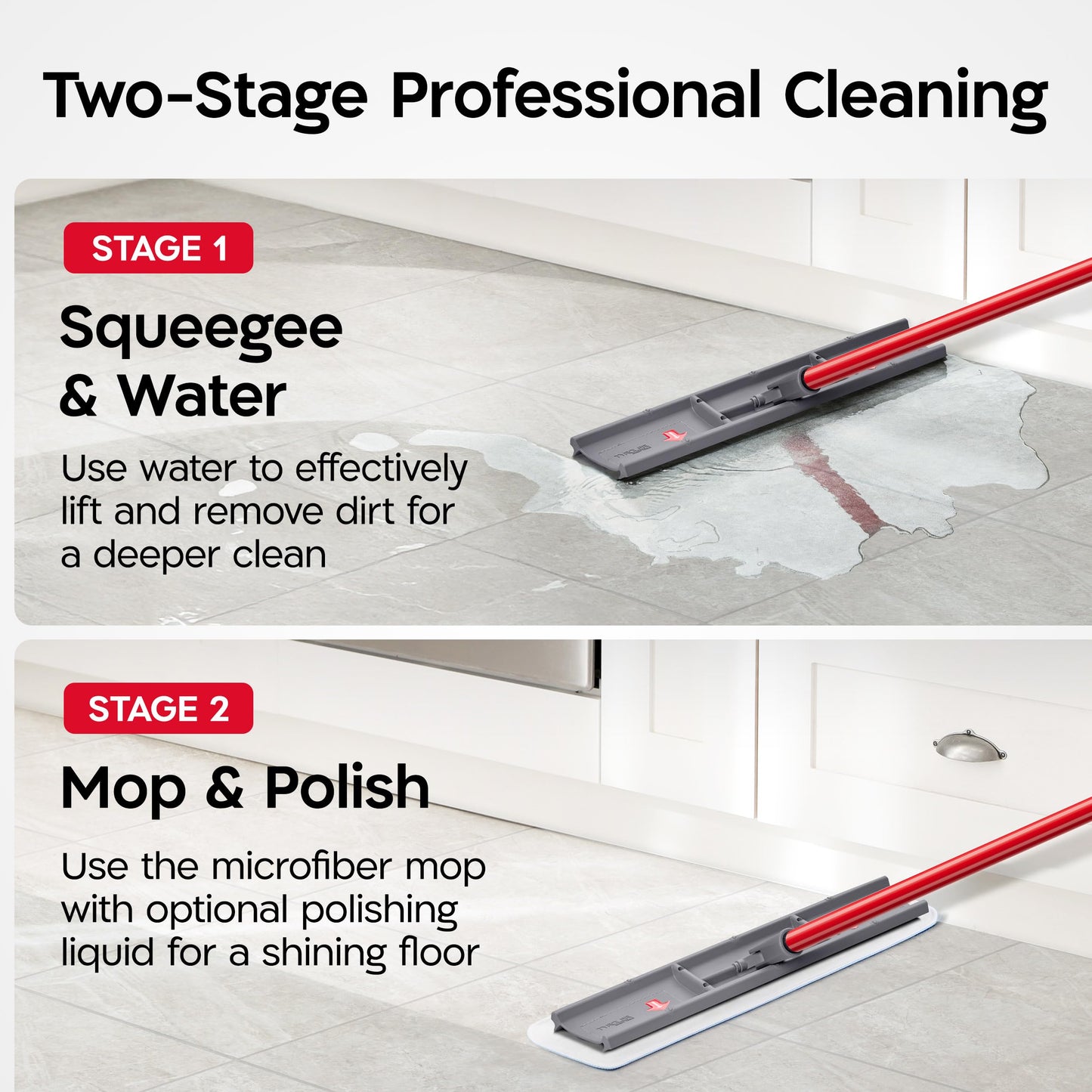 Tyroler Heavy Duty Floor Squeegee for Concrete Floors | 16.5" Squeegee for Floor with 55" 4-Part Handle | Squeegees Broom for Floors | The