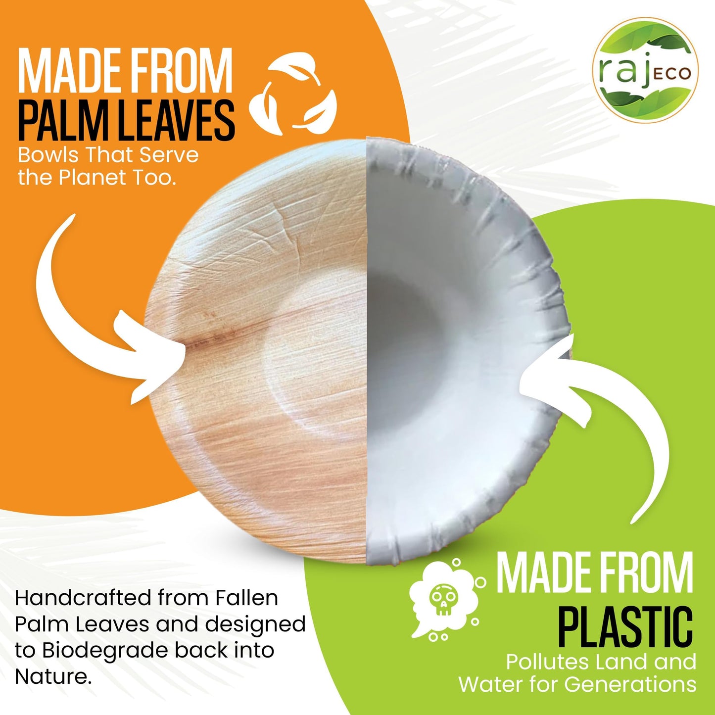 Raj Disposable Palm Leaf Bowls (25 Count, 5" Bowls) Strong Bowl Like Bamboo Party Bowl - Decorative Compostable Tableware for Lunch, Dinner, Birthday