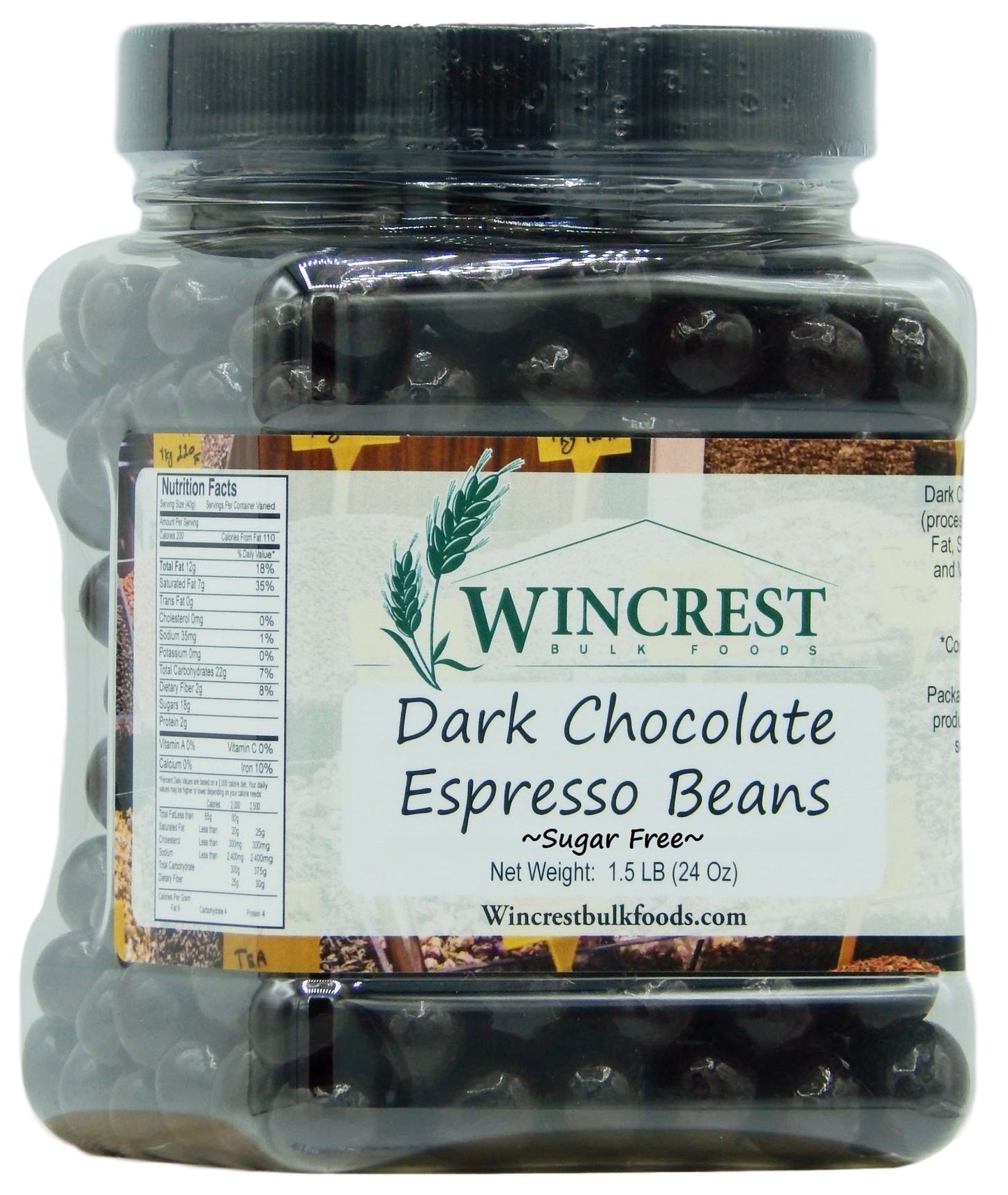 Chocolate Espresso Beans - 24 Oz Tub (Sugar Free Dark Chocolate)