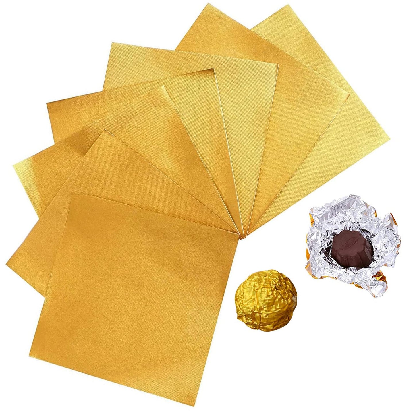 100 Pcs Jumbo 7.87x7.87 Inch Gold Foil Wrappers, Giant Square Chocolate & Caramel Candy Wrappers For DIY Gift Packaging, Wedding Party Favors