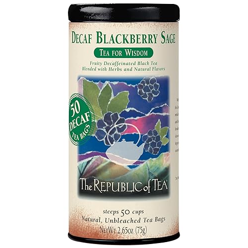 The Republic of Tea - Decaf Blackberry Sage Black Tea Tin, 50 Tea Bags, Environmentally- Friendly Decaffeinated Tea