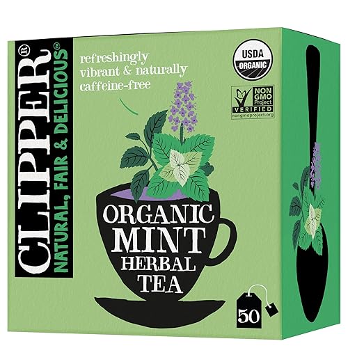 Clipper Tea Mint Herbal Teabags - Caffeine Free, USDA Organic, Great Hot or Iced - Refreshing, Natural, Fair & Delicious - 50 Tea Bags