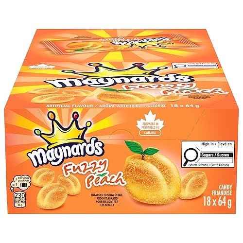 Maynards Fuzzy Peach Candy, 64g (Pack of 18) (Imported from Canada)