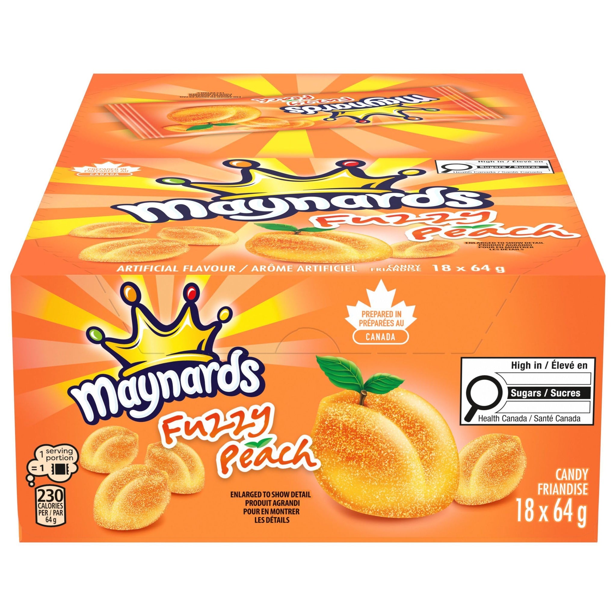 Maynards Fuzzy Peach Candy, 64g (Pack of 18) (Imported from Canada)