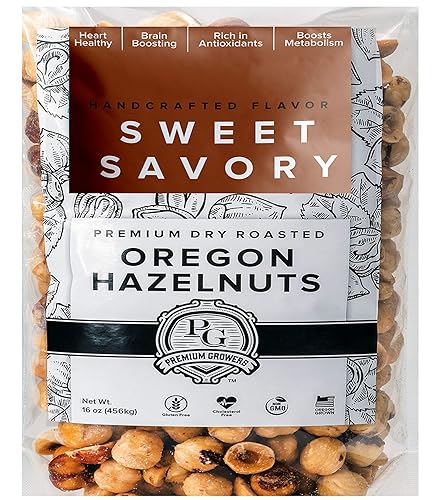 Oregon Natural Hazelnuts, Farm Fresh and Direct Sweet Savory Premium Dry Roasted Hazelnuts - Kosher Certified - 1 LB Bag