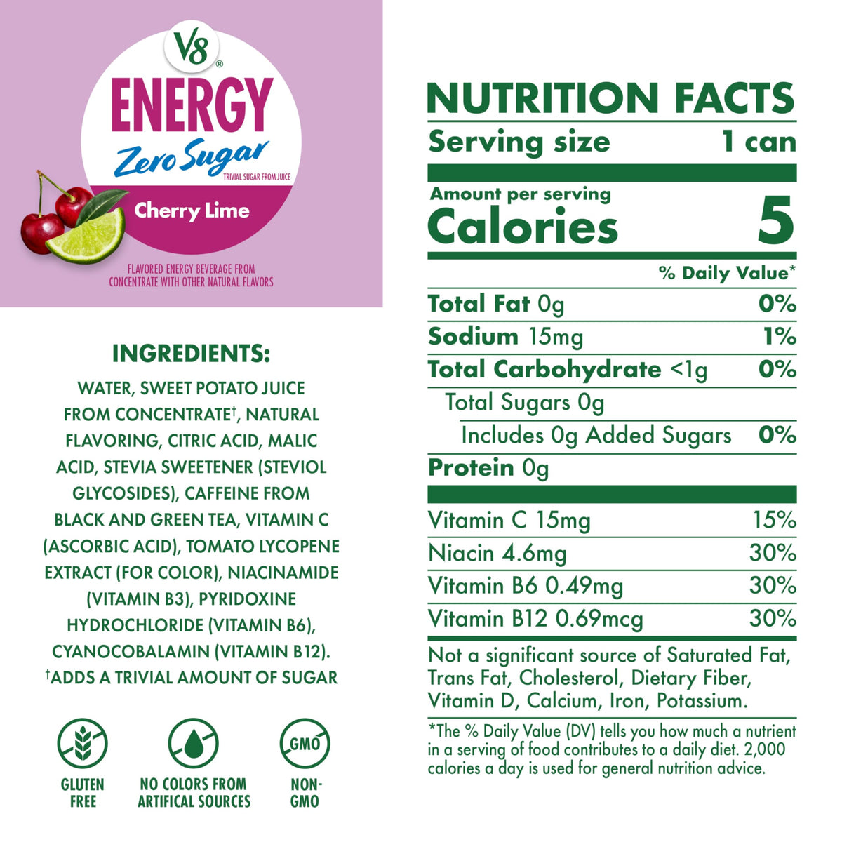 V8 Energy Zero Sugar Cherry Lime 11.5 fl. oz. Can (12 Pack)