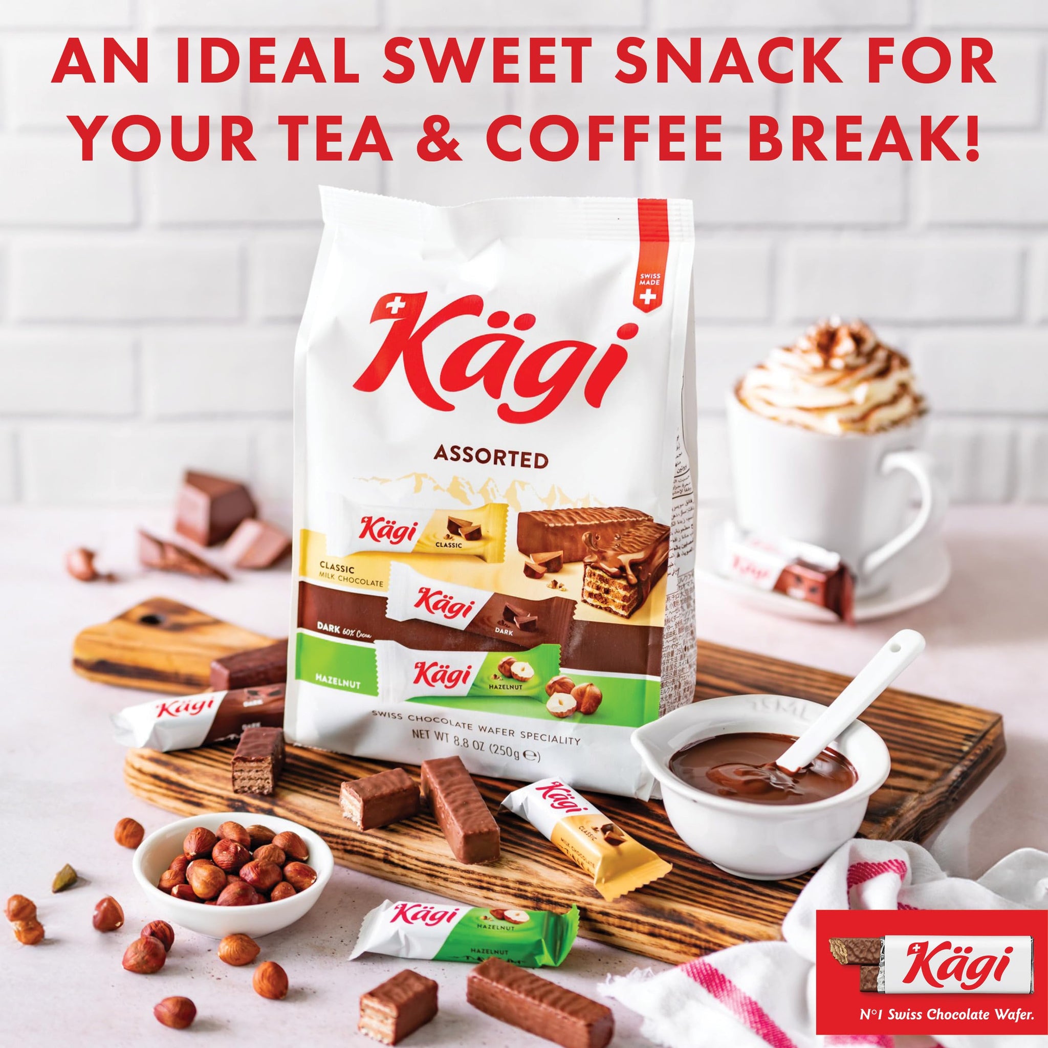 Kägi Swiss Chocolate Covered Wafers Assorted Bag - Crispy Coated, Individually Wrapped Mini-Mix of Classic, Dark & Hazelnut Flavors, 500g Bag