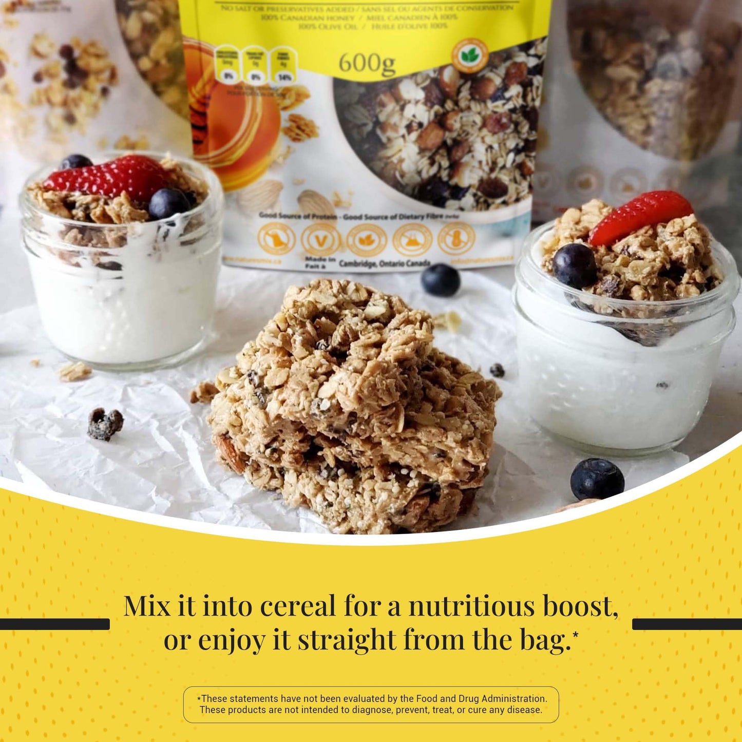 Nature's Mix - Honey Almond Granola - Almonds, Raisins, Dried Currants - Sweetened with Canadian Honey - No Sugar, Salt, or Preservatives - Large
