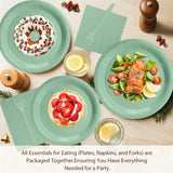 CENLBJ Sage Green Paper Plates Party Decorations, Include 7’’ Disposable Sage Green Paper Dessert Plate and Napkins Forks Party Supplies for Birthday