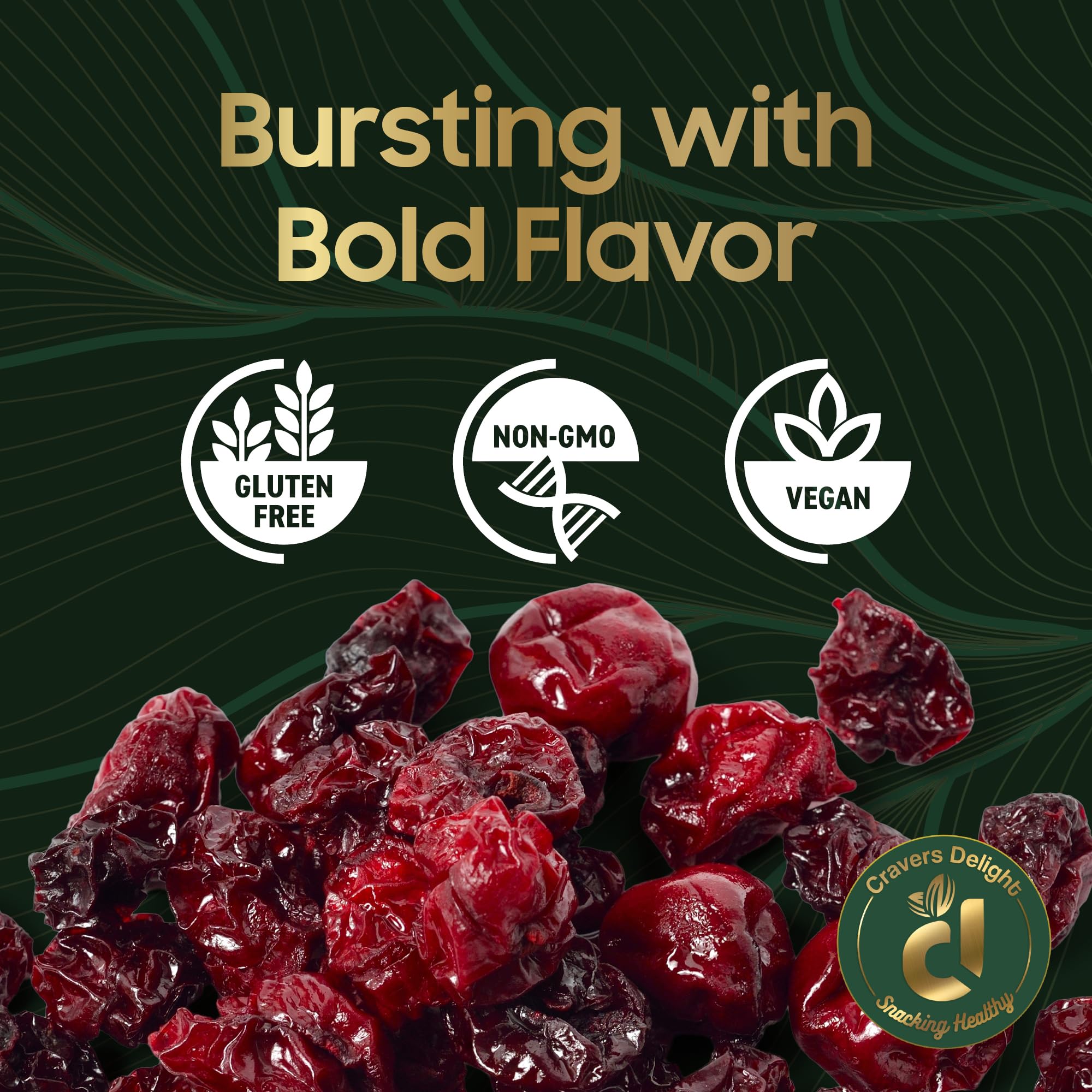 Cravers Delight Sweetened Dried Cherries - 16 oz of Tart Cherry Pitted Dried Fruit, Low Added Sugar - Great for Baking, Mixing & Toppings - Non-GMO