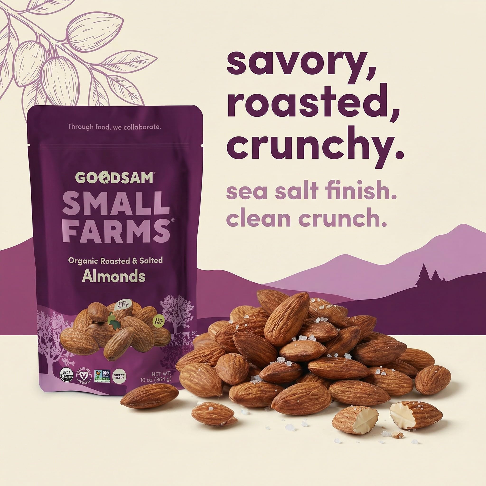 GoodSam Foods - Organic Roasted & Salted Almonds 1.25lbs (2x10z Bags) - Regeneratively Farmed California Almonds for Snacking Cooking and Baking