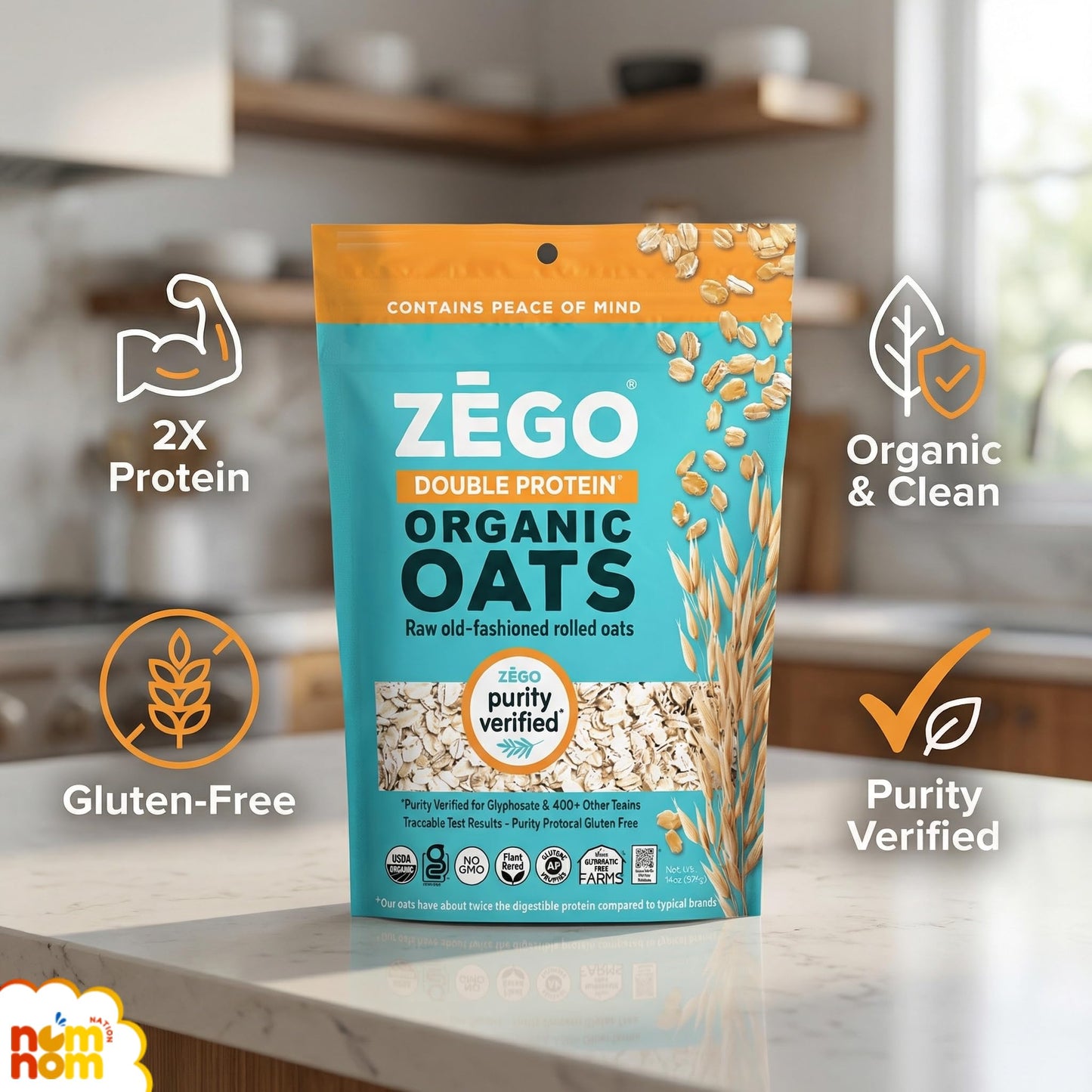 Zego Instant Hot Cereal - (Pack of 2, 14 oz) - Organic Breakfast Grain with Rolled Oats - Protein Blend for Morning and Overnight Use