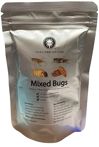 Thailand Unique Original Mixed Insects - 15G Bag of Dehydrated Salted House, Black Crickets, Sago, Silkworms, for Humans, Nutritious Bugs Superfood