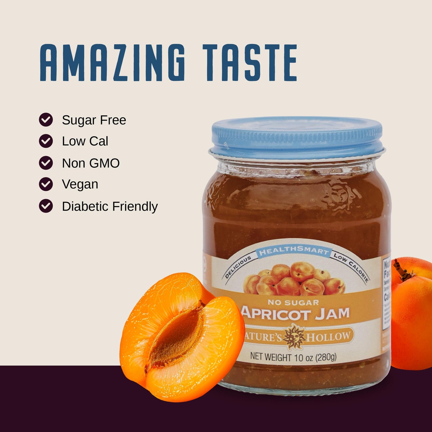 Nature's Hollow Apricot Jam: Sugar Free Jam and Preserves, Low Cal, Non GMO, Keto Jam, Vegan, Gluten Free, and Diabetic Friendly - Sugar Free Jelly