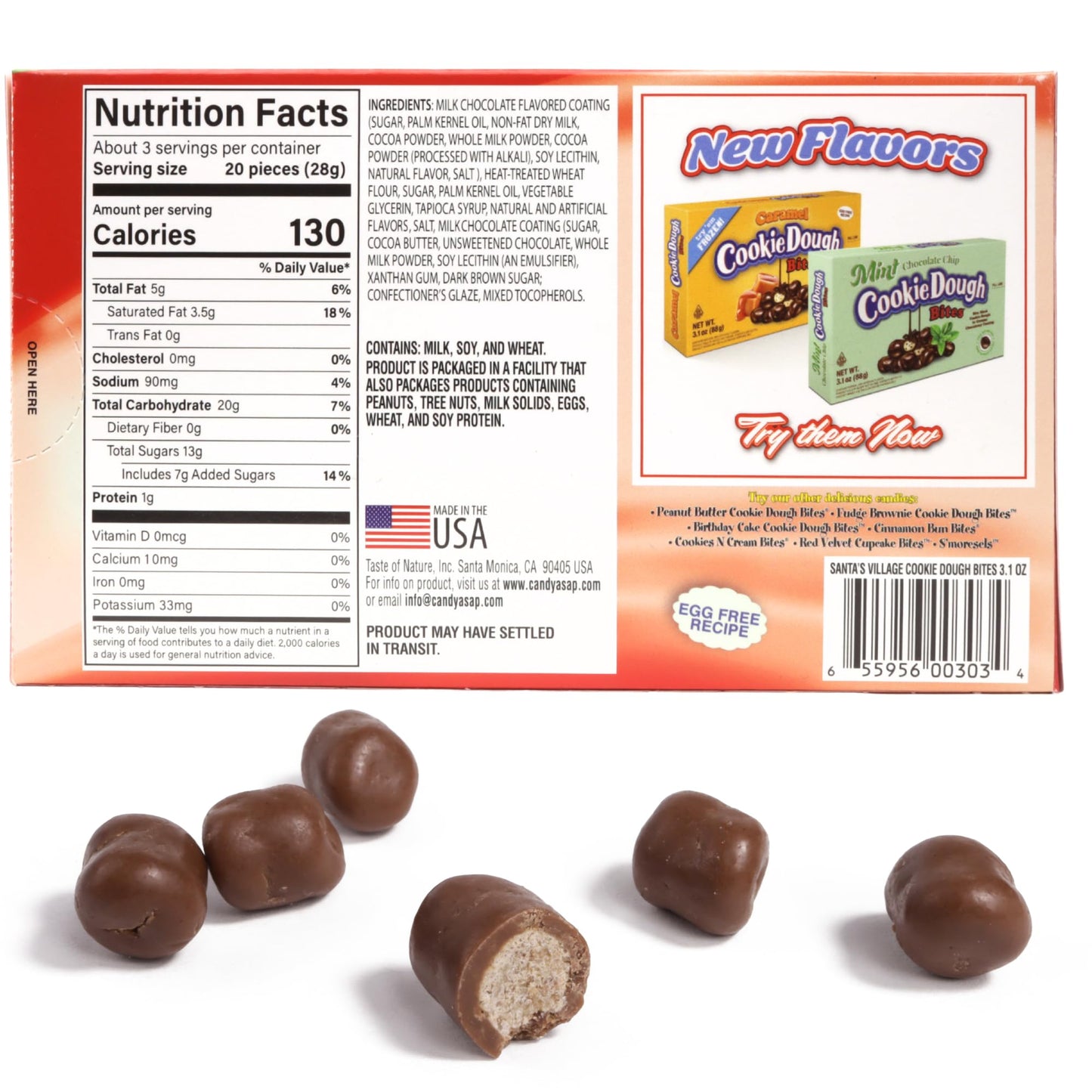 Christmas Gingerbread Cookie Dough Bites, Stocking Stuffer Candy Boxes, 3.1 Ounces (Pack of 3)