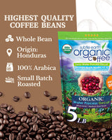 5LB Subtle Earth Organic Decaf - Swiss Water Process Decaf - Medium Dark Roast - Whole Bean Coffee - Low Acidity - Organic Certified by CCOF - 5 Pound