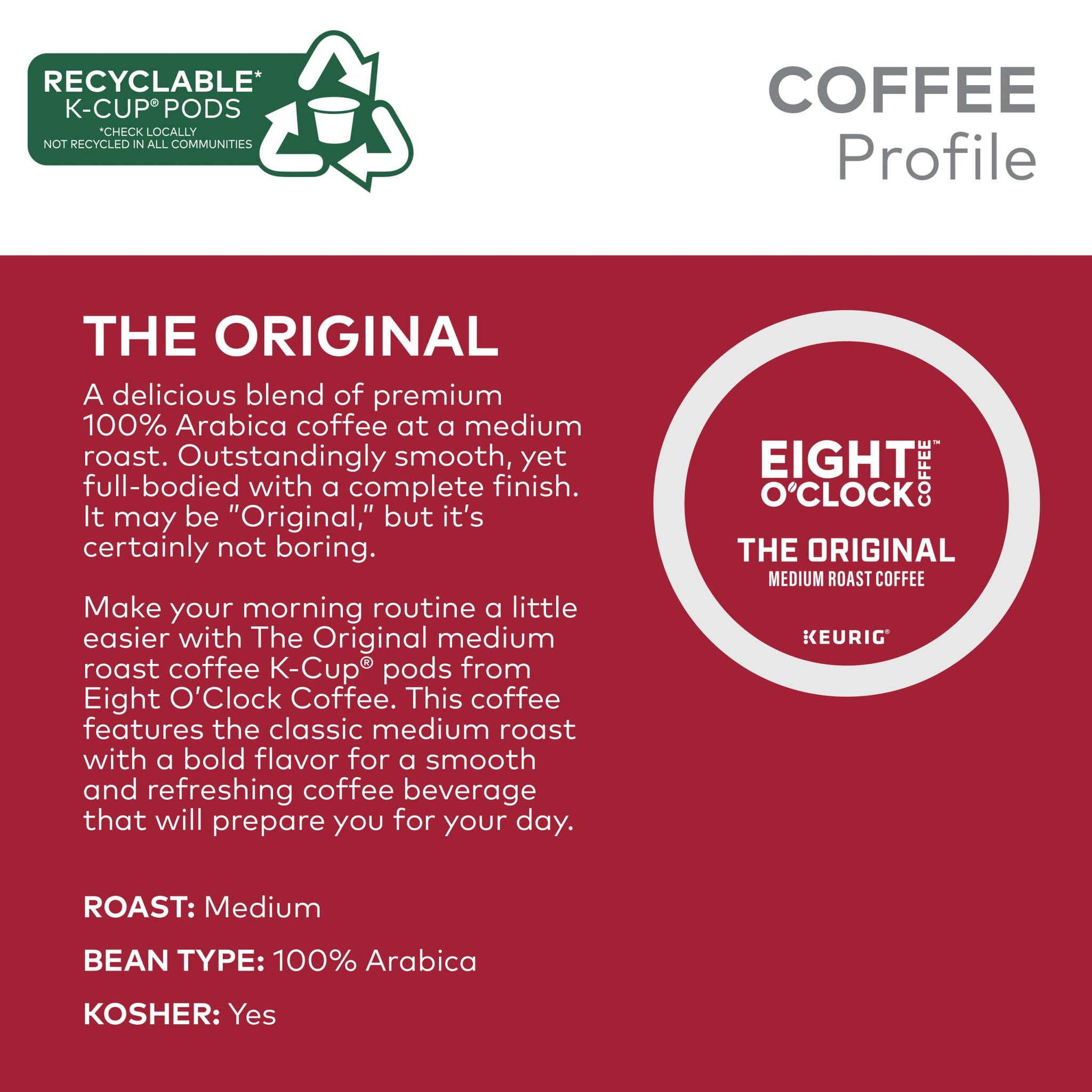Eight O Clock, The Original, Single-Serve Keurig K-Cup Pods, Medium Roast Coffee, 192 Count (8 Boxes of 24 Pods)