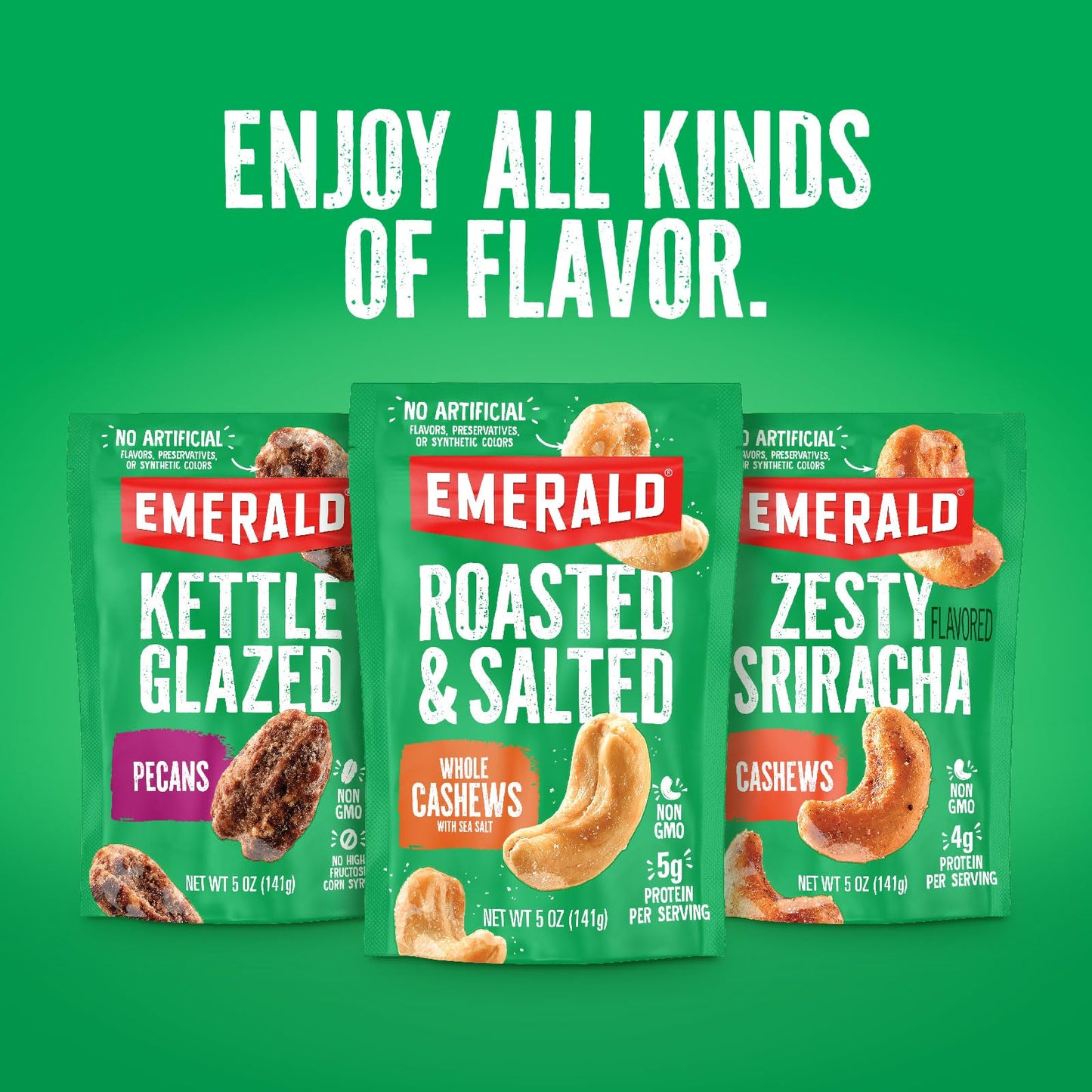 Emerald Nuts Absolutely Everything Almonds & Cashews (1-Pack) | 5oz Resealable Bag | Plant-Based Protein, Kosher Dairy Certified, Non-GMO | Contains