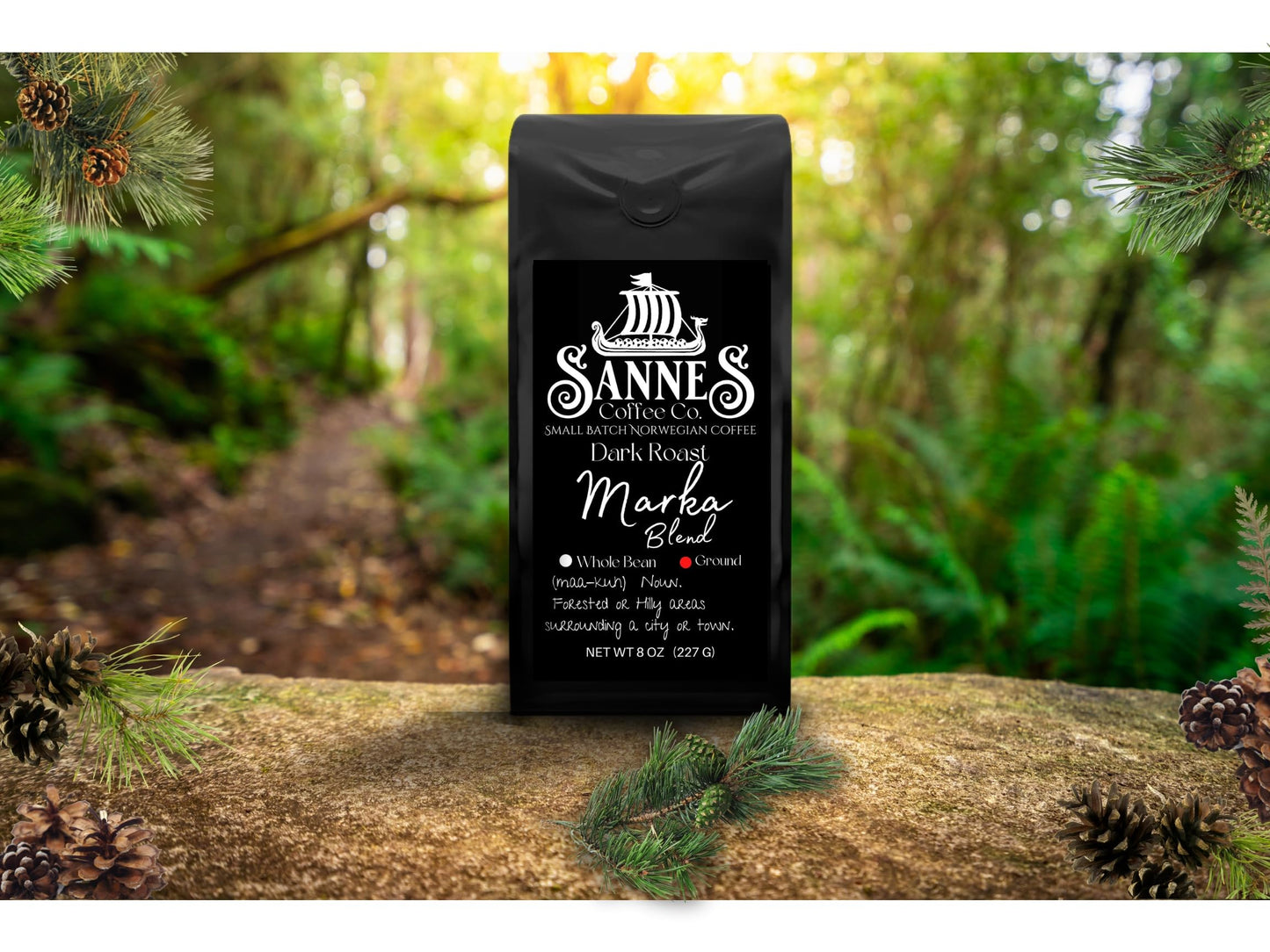 Sannes Coffee Co. Norwegian Coffee-Marka Blend Dark Roast Coffee-Smooth Never Bitter-Resealable Bag (Ground, 8 oz)