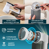 True & Tidy LED Turbo Fabric Shaver | Cordless Lint Remover with Digital Display & 3 Speeds - Perfect for Clothes, Couch & Furniture Defuzzing, White