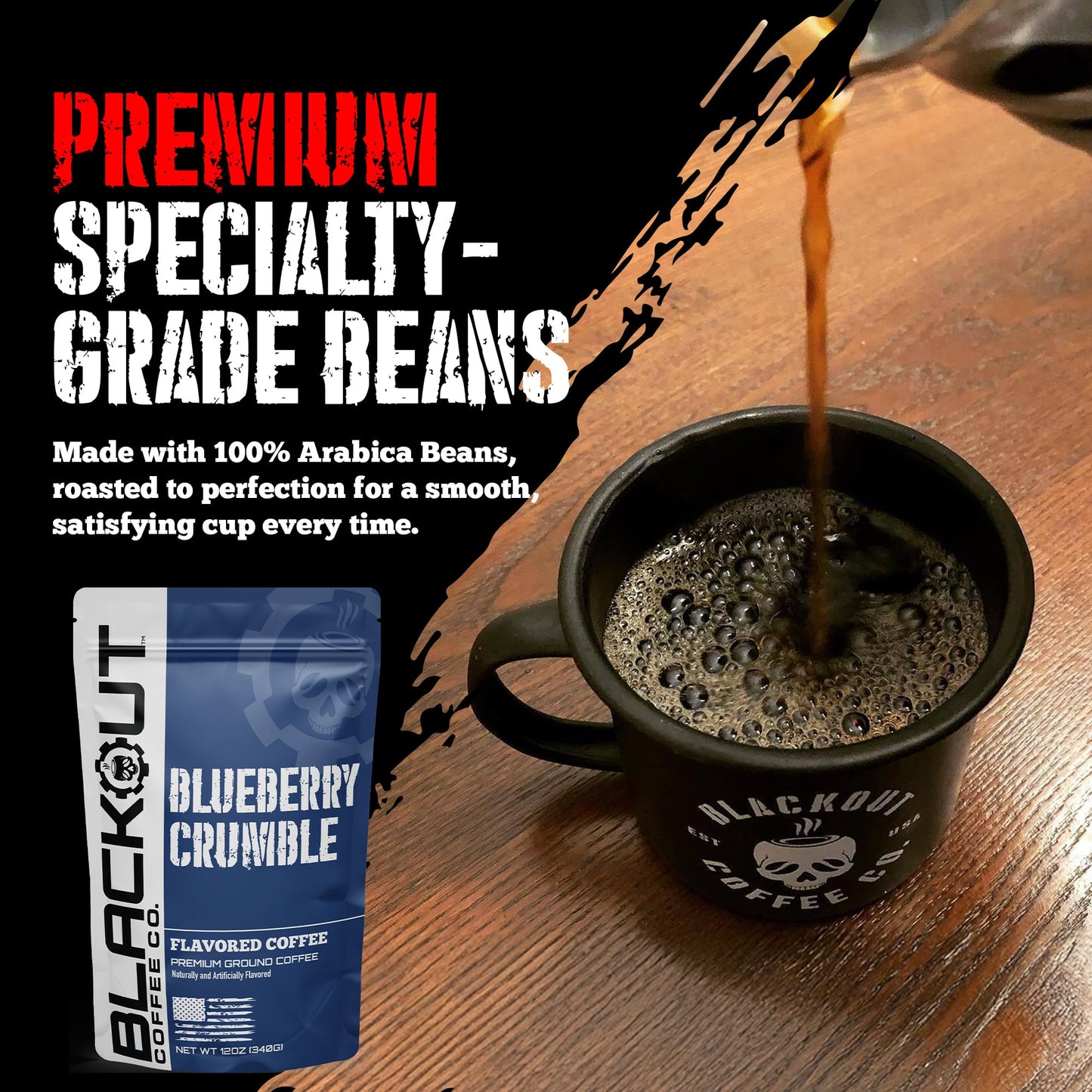 Blackout Coffee Blueberry Crumble Flavored Ground Coffee - Medium Roast, Smooth Taste, Guilt-Free Indulgence - Freshly Roasted 12oz Bag