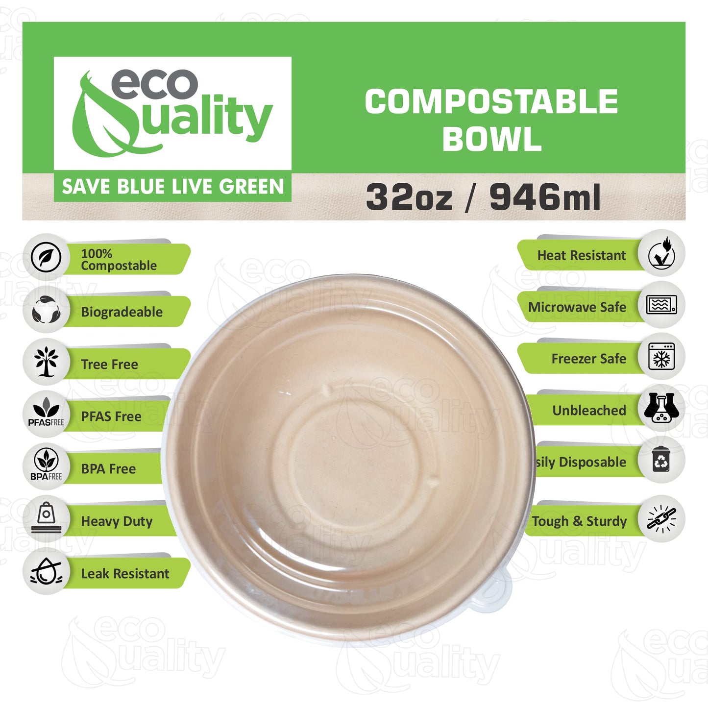 [25 Pack] 32 oz Round Disposable Compostable Paper Bowls with Dome Lids Heavy-Duty, Eco-Friendly Natural Bagasse Unbleached, Heat Resistant, 100%