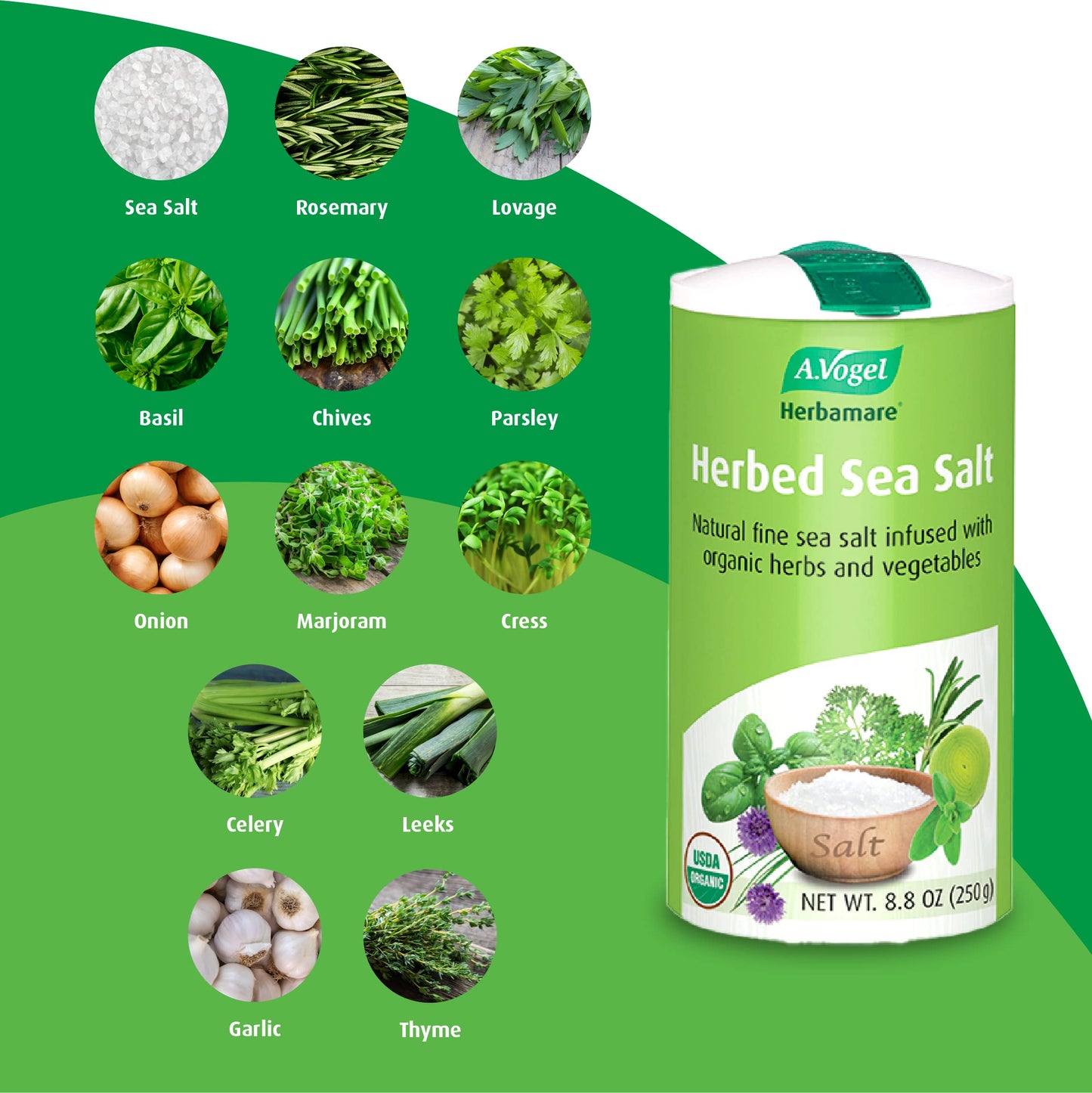 A.Vogel Herbamare Herbed Sea Salt - Natural Fine Sea Salt Infused with 12 Herbs & Vegetables - Free of Artificial Flavors & Preservatives - Non-GMO