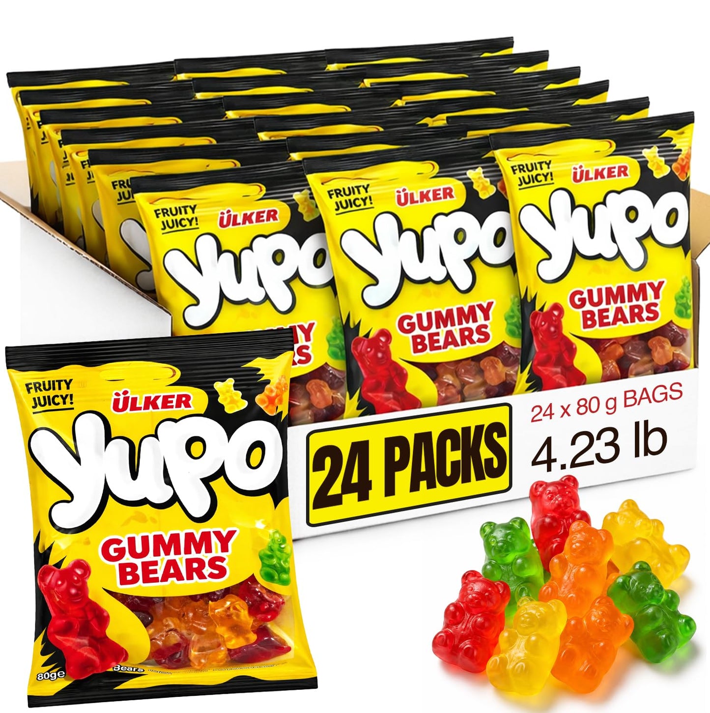 Ceres Gourmet Gummy Bears Bulk Candy 24 Pack (2.82 oz Each), Assorted Fruit Flavored Gummi Teddy Bear Soft Candies, Individually Wrapped Snack Packs