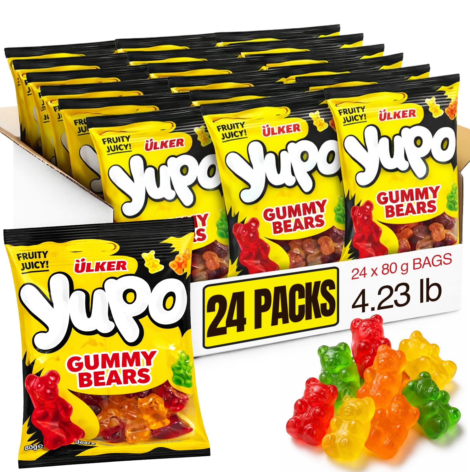 Ceres Gourmet Gummy Bears Bulk Candy 24 Pack (2.82 oz Each), Assorted Fruit Flavored Gummi Teddy Bear Soft Candies, Individually Wrapped Snack Packs