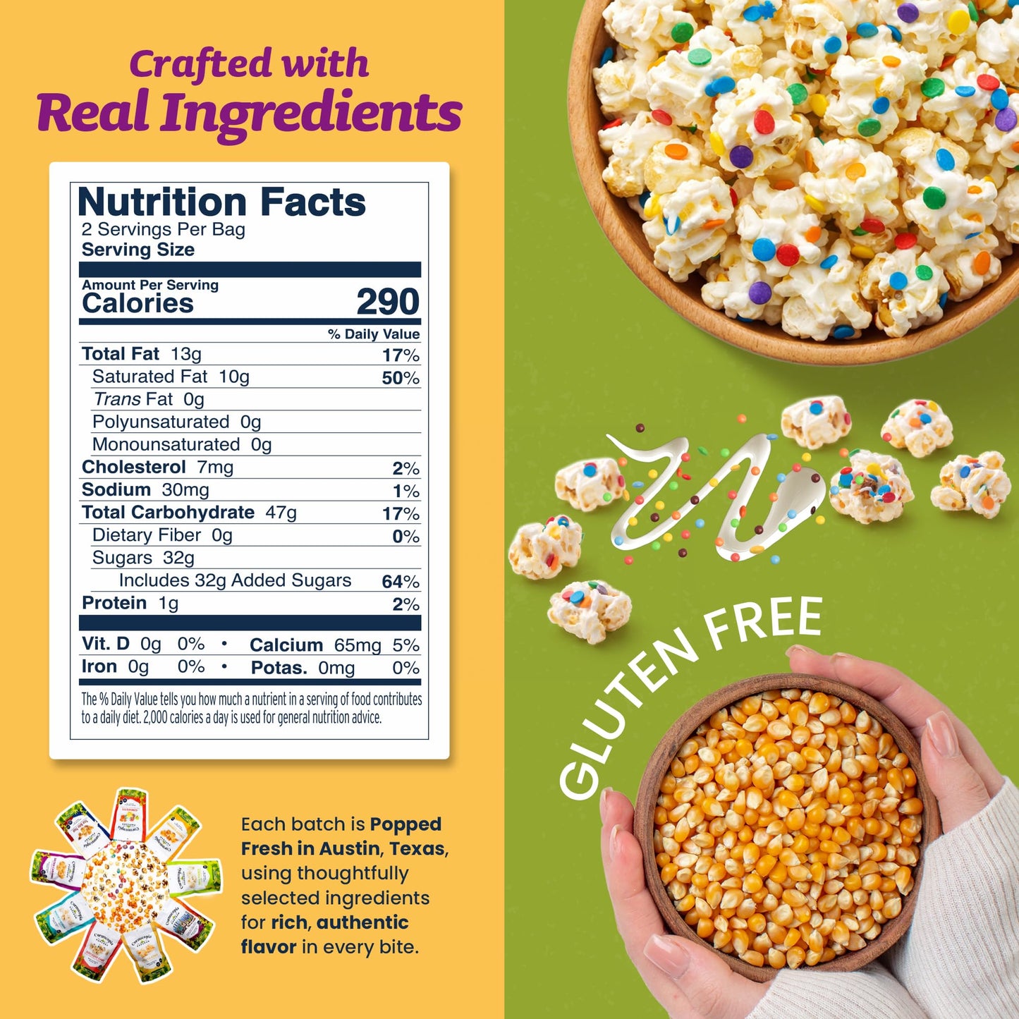 Cornucopia Popcorn Birthday Cake - Gourmet Popcorn from Austin. Vanilla Popcorn with White Chocolate & Confetti Sprinkles for Celebrations, Movie