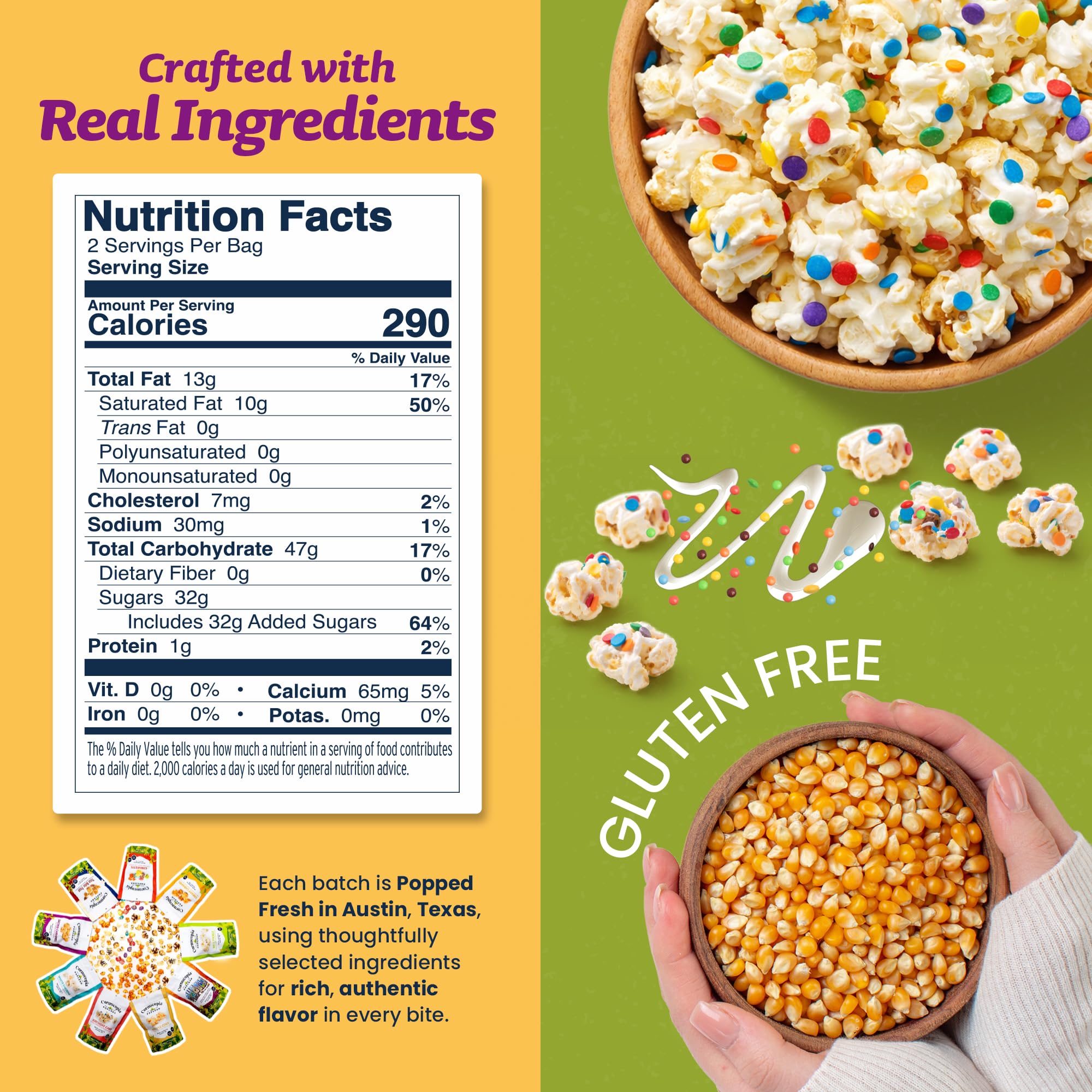 Cornucopia Popcorn Birthday Cake - Gourmet Popcorn from Austin. Vanilla Popcorn with White Chocolate & Confetti Sprinkles for Celebrations, Movie