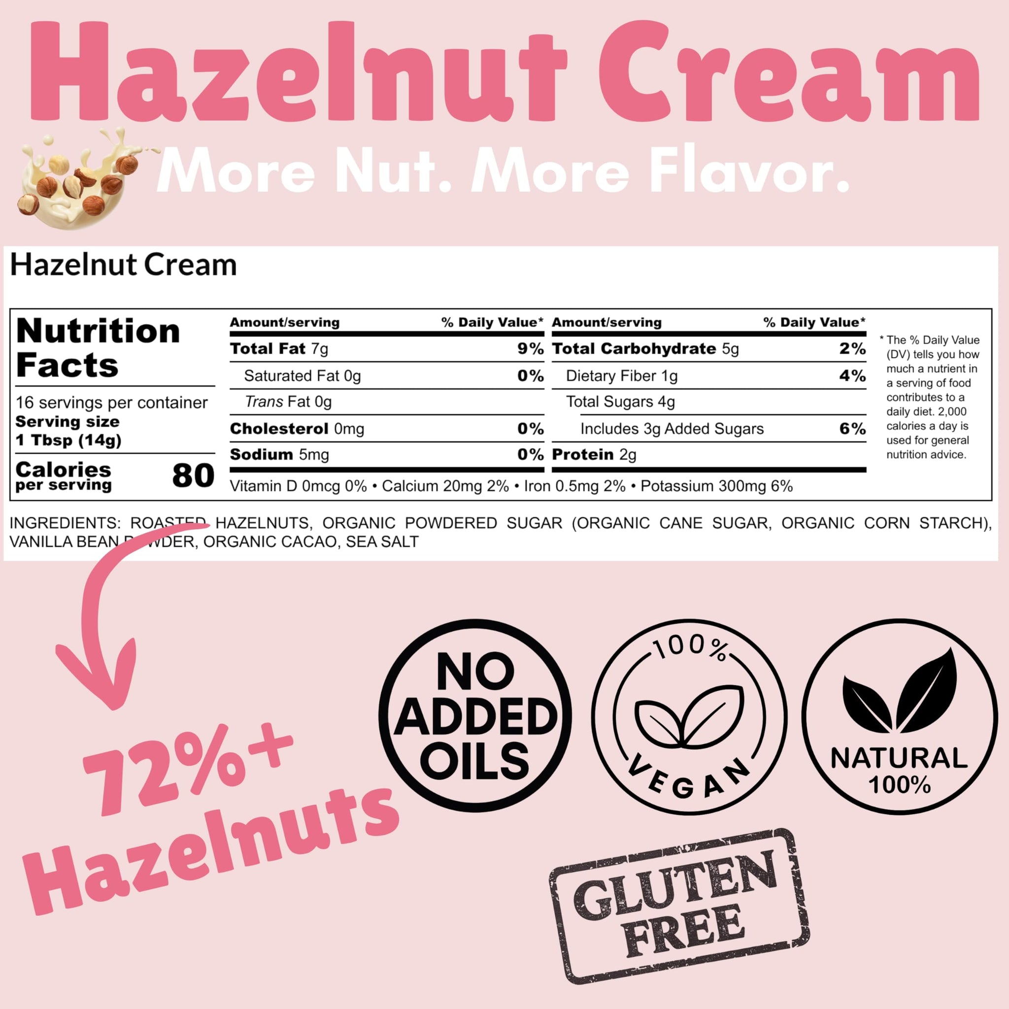 Nutchio Hazelnut Cream 8 oz 70% Hazelnuts, Smooth Natural Spread | Dairy Free, Vegan, Gluten-Free Nut Butter | No Added Oils, No Preservatives