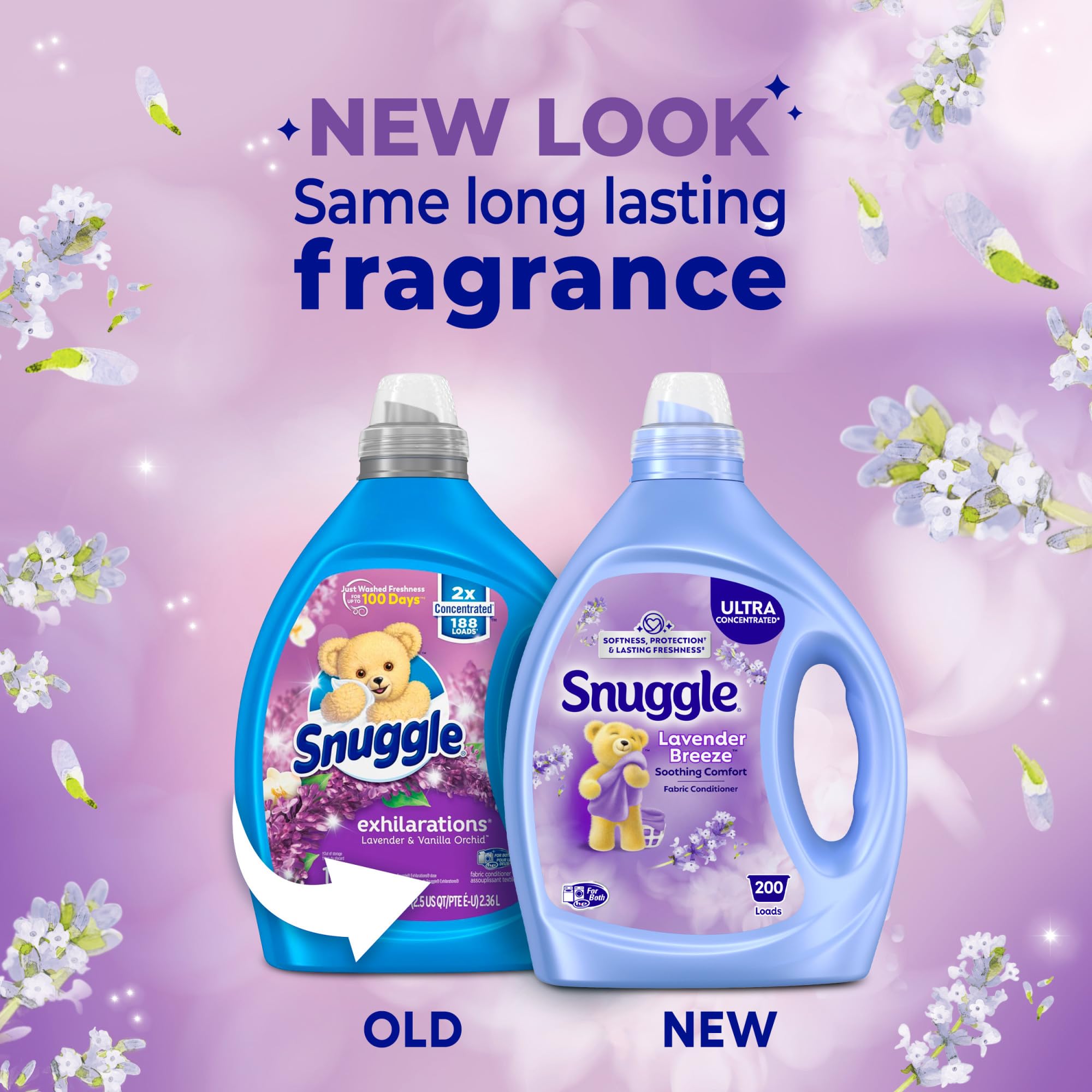 Snuggle Fabric Softener Liquid, Ultra Concentrated, 80 Oz, 188 Medium Loads, Lavender Breeze Fabric Conditioner, Long-Lasting Scent, Softens, Reduces