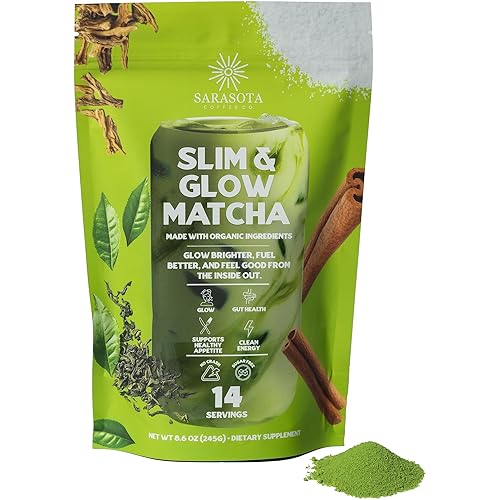 Slim & Glow Matcha Latte Powder - Collagen Peptides, Organic Matcha, Inulin Prebiotic Fiber, Green Tea Extract, Biotin - Gut Health, Craving Control