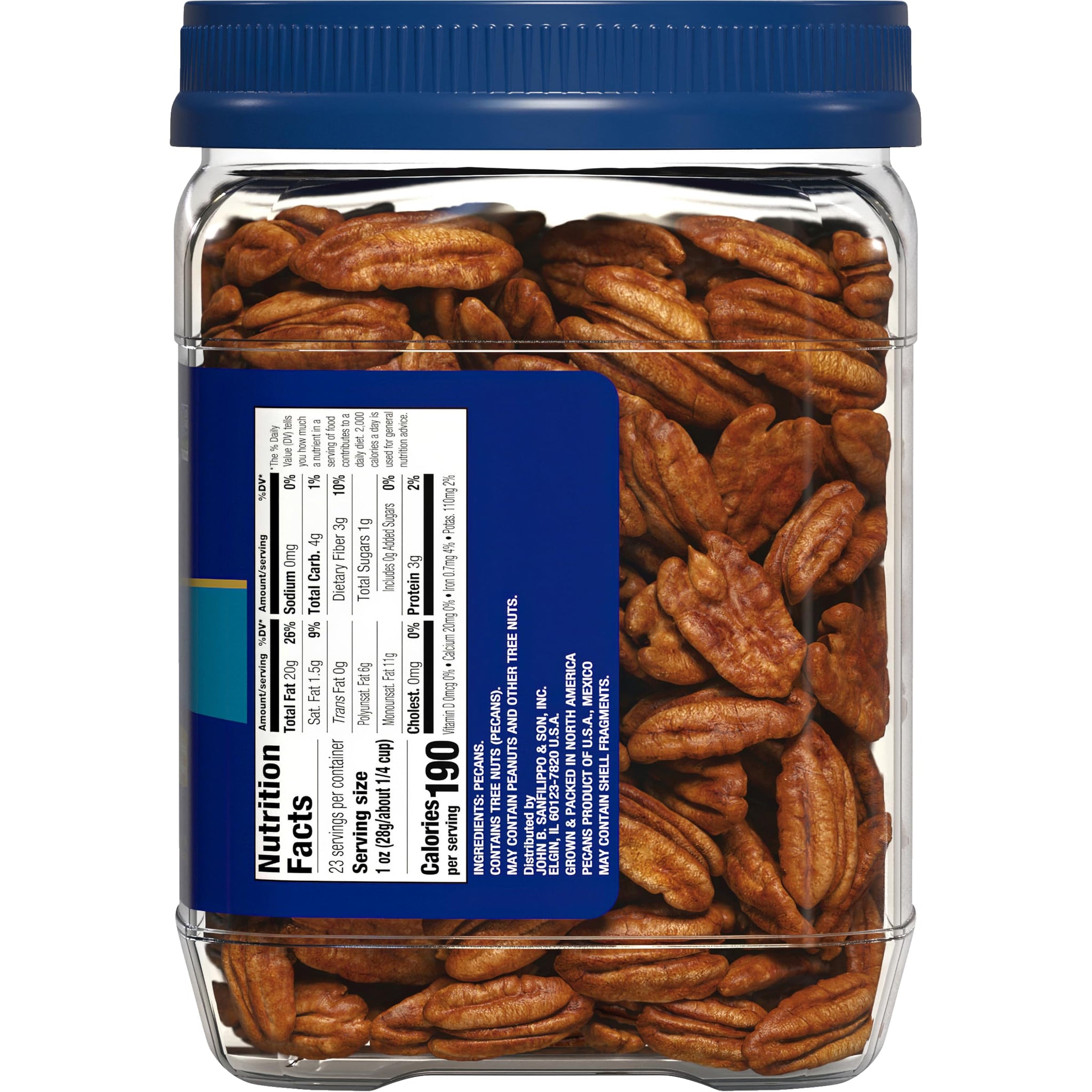 Fisher Chef's Naturals Pecan Halves 23 oz 100% Resealable Jar, Unsalted Raw Nuts for Cooking, Baking & Snacking, Healthy Snacks for Adults, Vegan