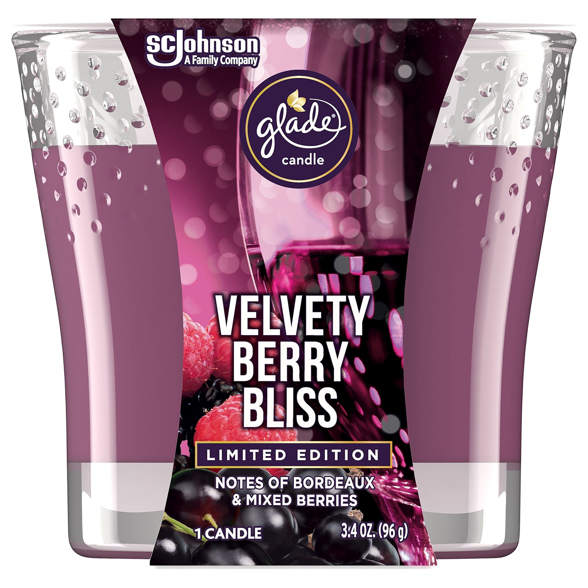 Glade Candle Jar, Air Freshener, Velvety Berry Bliss, 3.4 oz