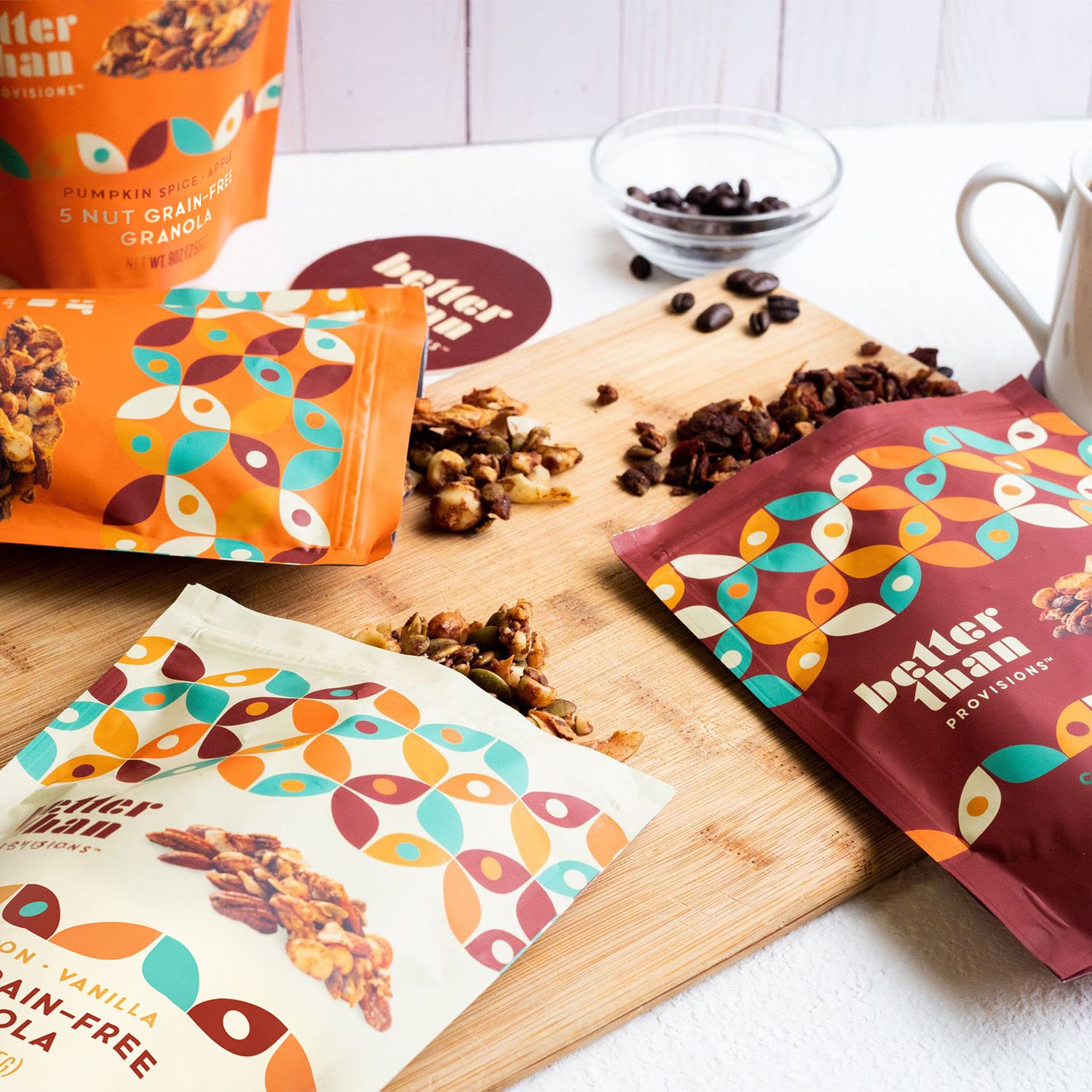 Better Than Provisions 5 Nut Grain-Free Granola, Keto Food, Combo Pack Cinnamon Vanilla, Pumpkin Spice Apple, Cacao Cayenne Goji, 5-Nut Blend, Pumpkin