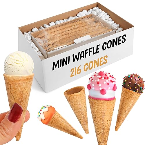 Mini Ice Cream Cones Bulk - 216 Mini Waffle Cones - Great For Cake Pops and More - Tiny Waffle Ice Cream Cones - Mini Sugar Cones Bulk - Packed