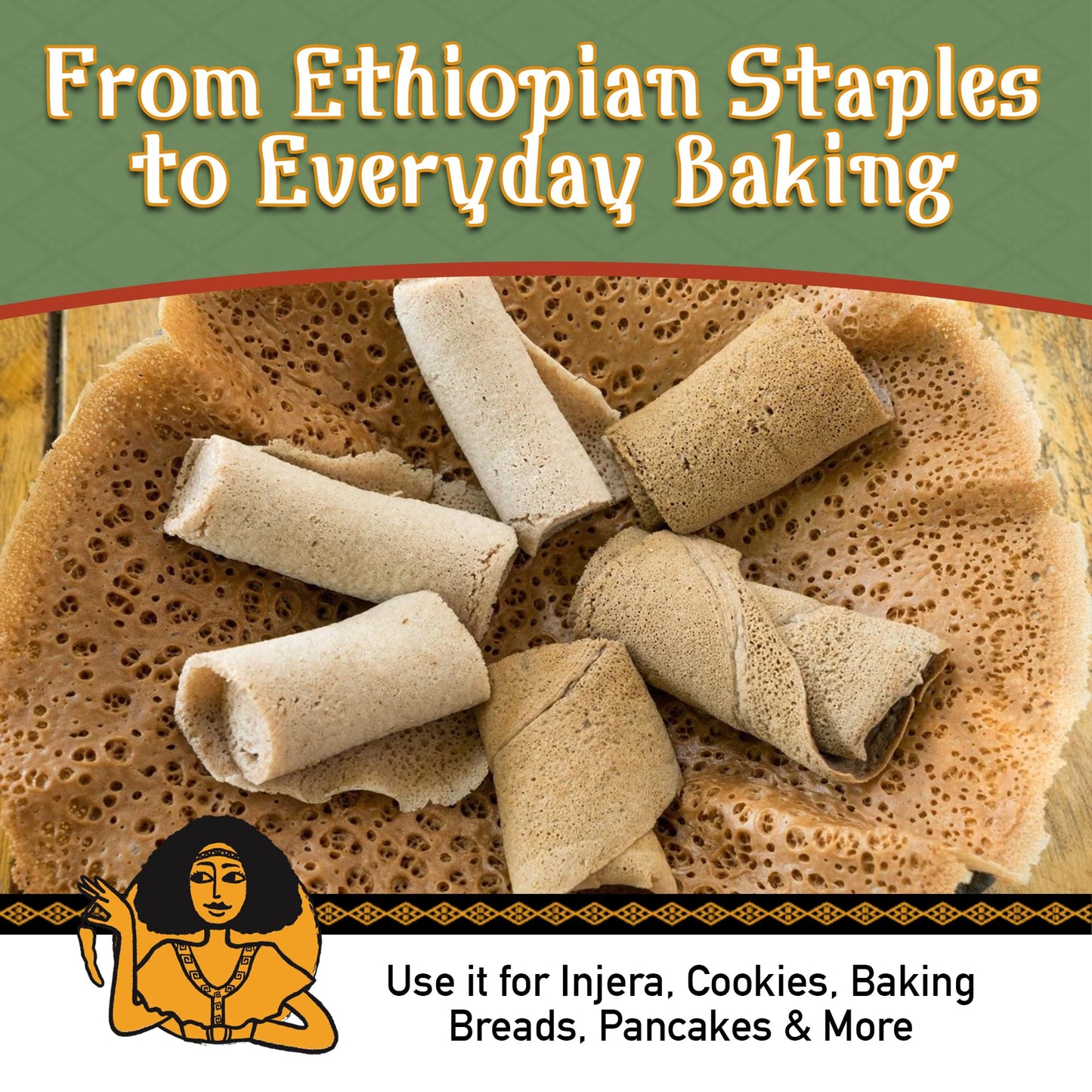 Brundo Ethiopian Spice Company | Gluten Free Teff Flour | Hand Picked & Processed Authentic Powdered Ethiopian Teff Grain | Harvested in and Imported