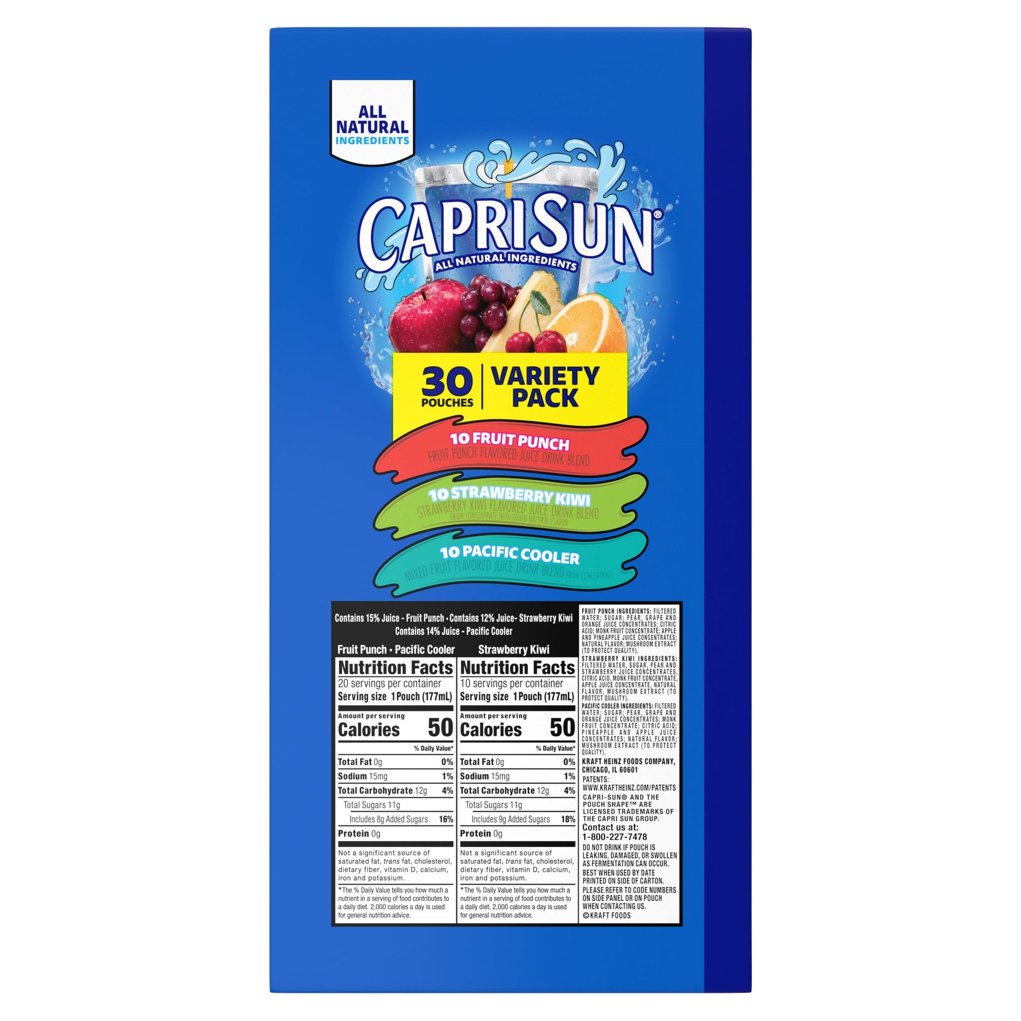 Capri Sun Flavored with Other Natural Flavor Juice Drink Blend, 30 Pouches, for School Lunches and On-the-Go Hydration, Fruit Punch, Strawberry Kiwi