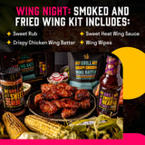Hey Grill Hey | Chicken Wing Seasoning & Sauce Kit | All-in-one Crispy Batter, BBQ Rub, and Sweet Heat BBQ Sauce | Wing Night: Smoked & Fried Wing Kit