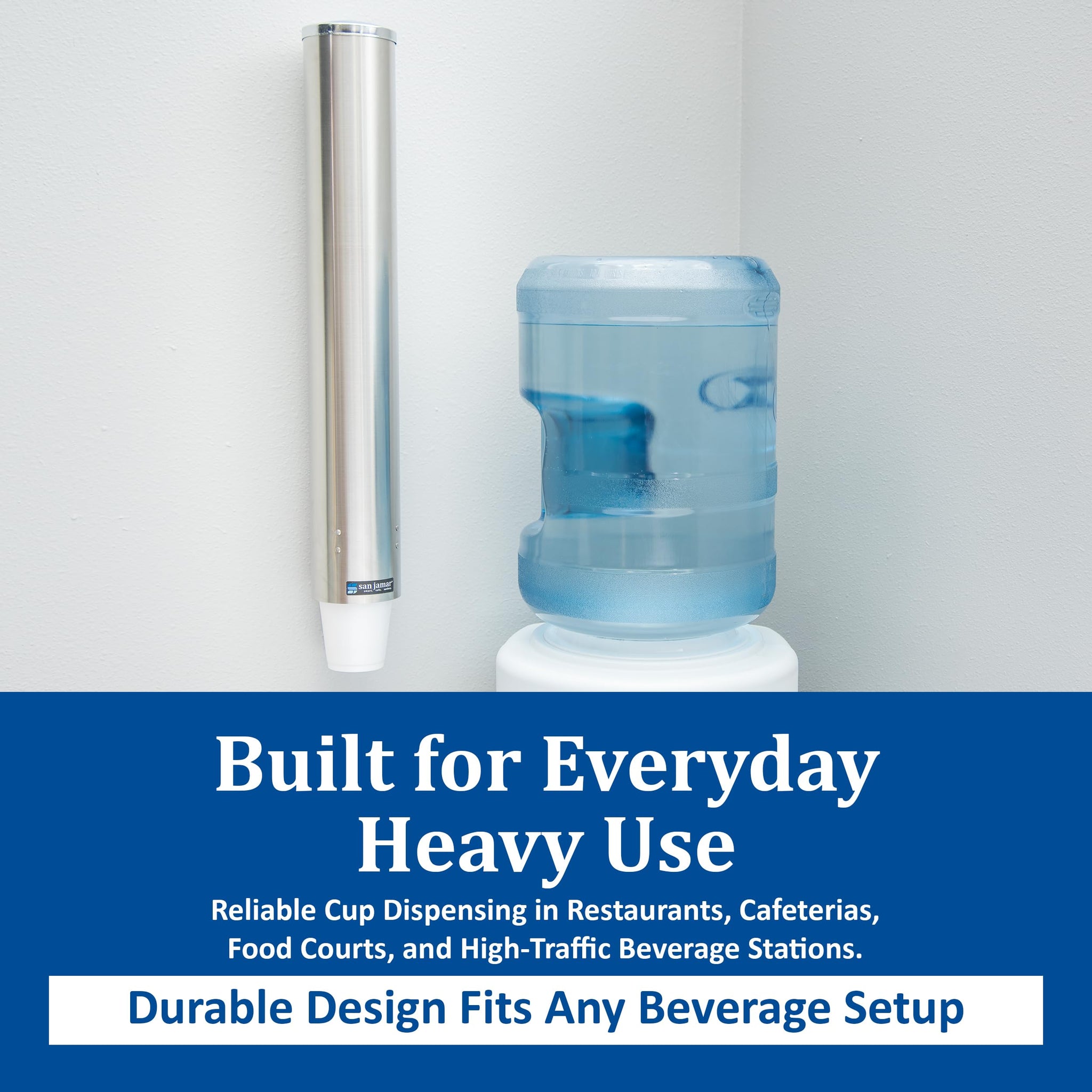 San Jamar 23.5" Pull Type Cup Dispenser - Stainless Steel 12 to 24 Oz Cup Holder with Flip Cap for Restaurants, Dining Halls, Fast Food Beverage