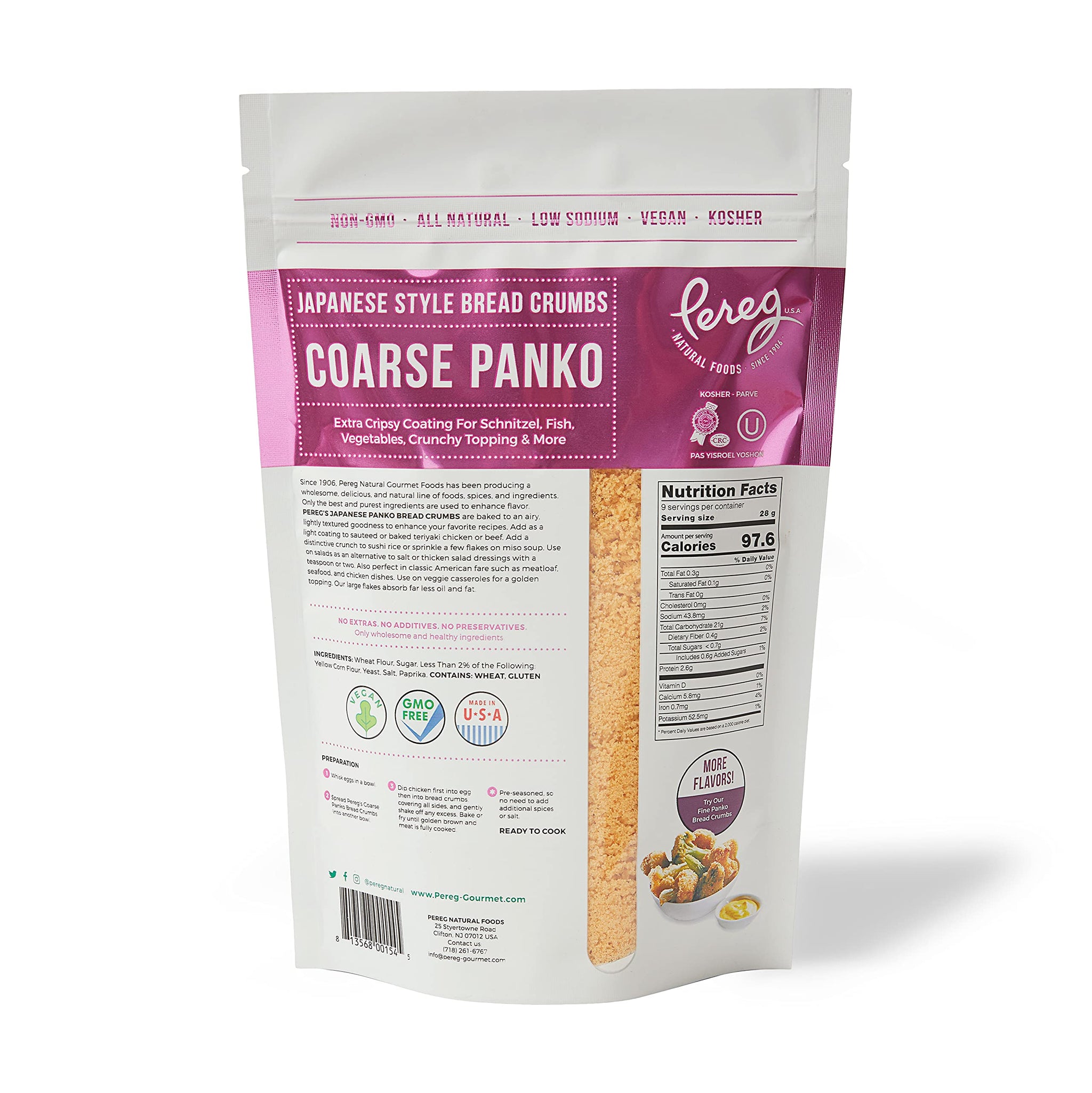 Pereg Coarse Japanese Panko Bread Crumbs (9 Oz) - Breadcrumbs with Coarse Crispy Texture - for Crunchy Coating & Stuffing - Schnitzel, Vegetables, Seafood, Chicken, Meatballs
