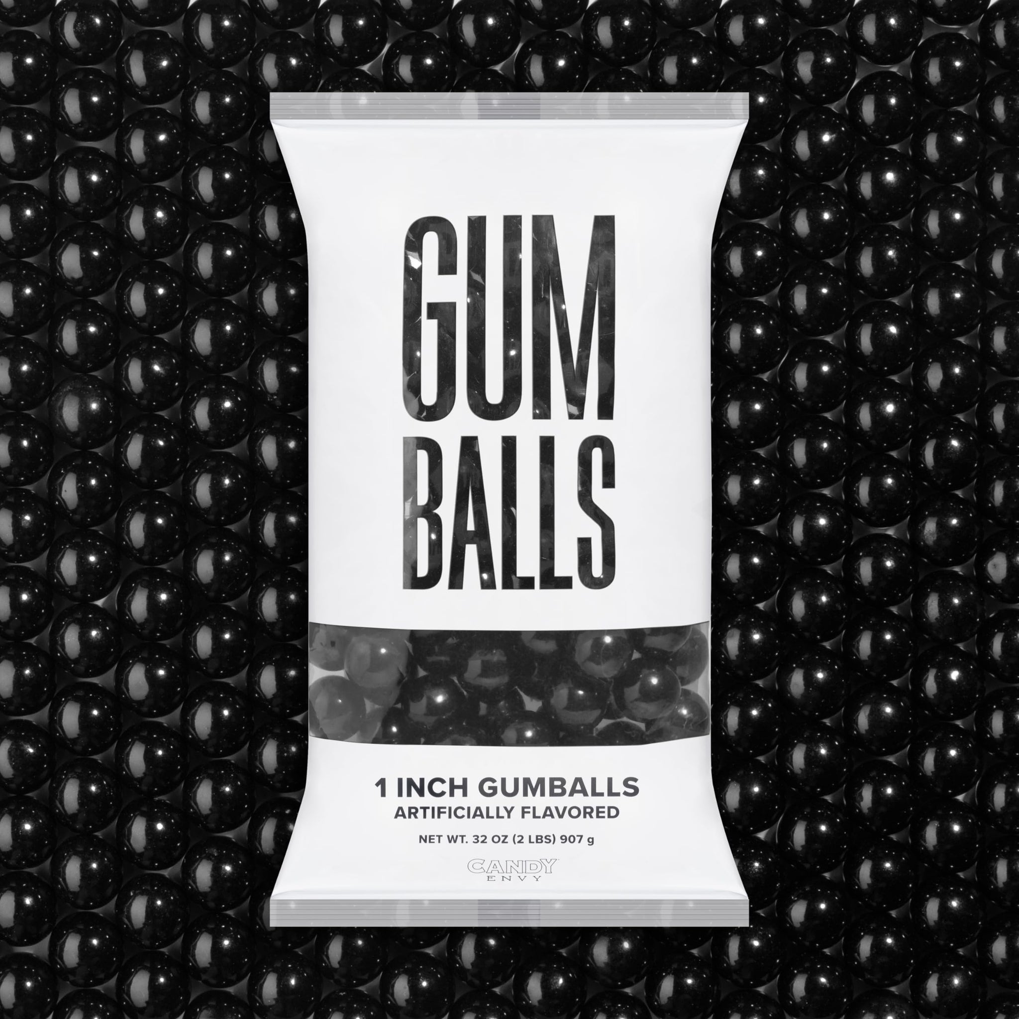 Candy Envy - Black Gumballs - 1 Inch - Approximately 113 Per 2lb Bag - Bulk Black Candy - North American Made & Kosher Certified