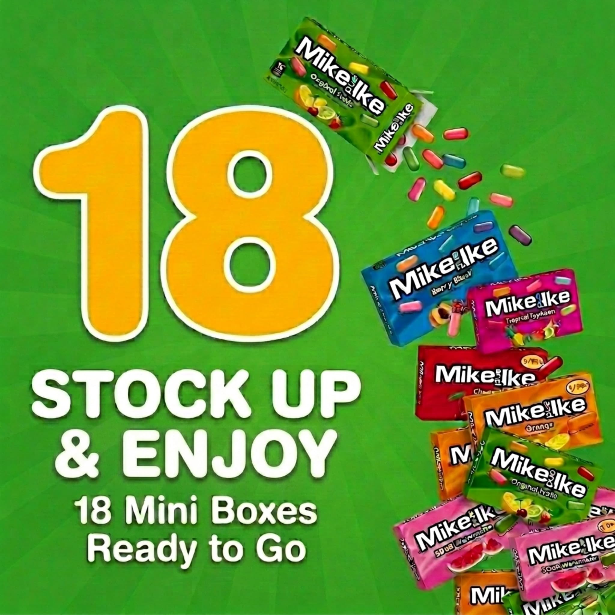 Mike Ike Chewy Candy Variety Pack, Assorted Flavors Mini Box 0.78 Ounce (Pack of 18)