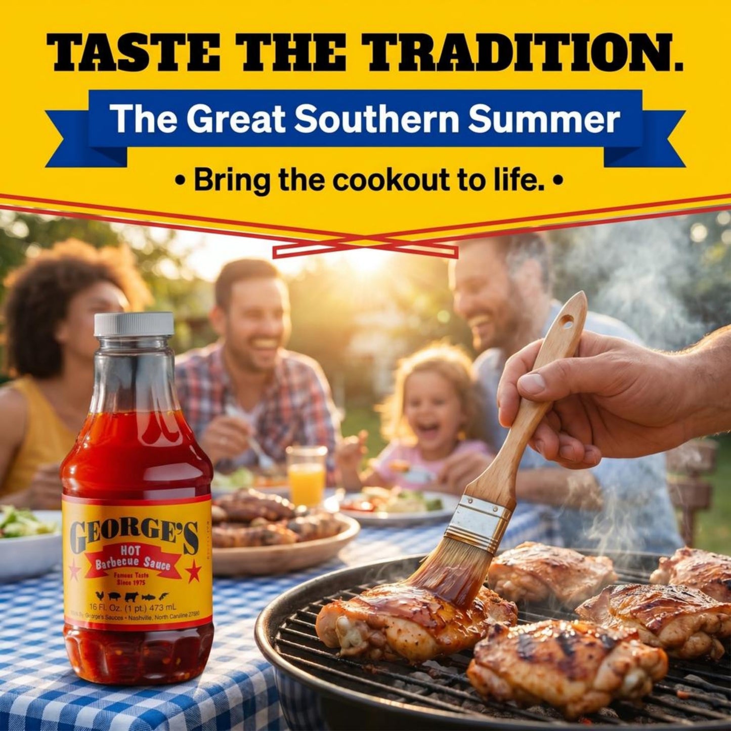 George's Hot BBQ Sauce - Authentic Eastern North Carolina Vinegar-Based Spicy Family Recipe Since 1975 | Gluten-Free All-Natural Spicy Carolina BBQ