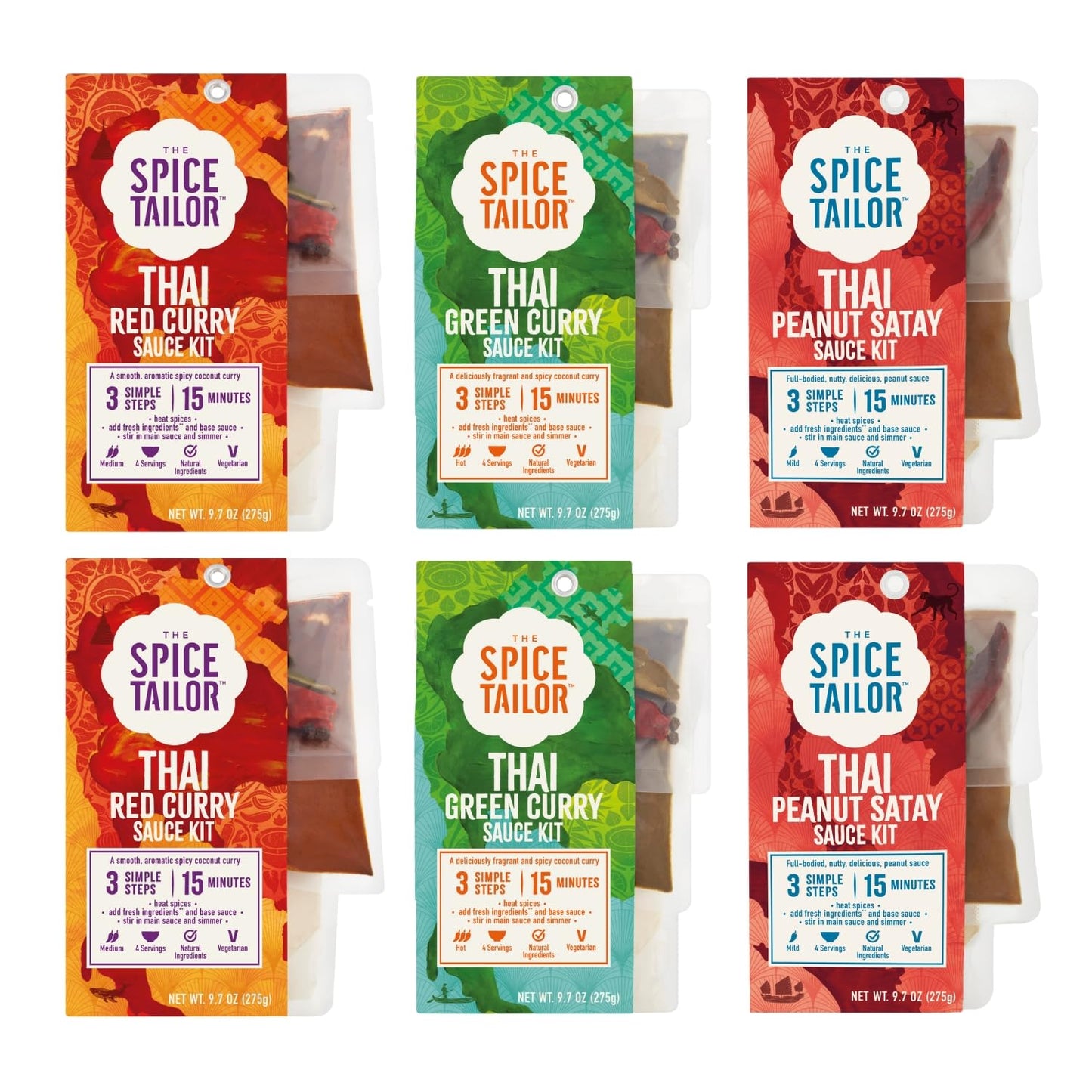 Spice Tailor 3 Simple Steps Restaurant Quality Meals in Minutes Kits Ready in 10 Minutes (6 Pack, Thai Curry Variety)