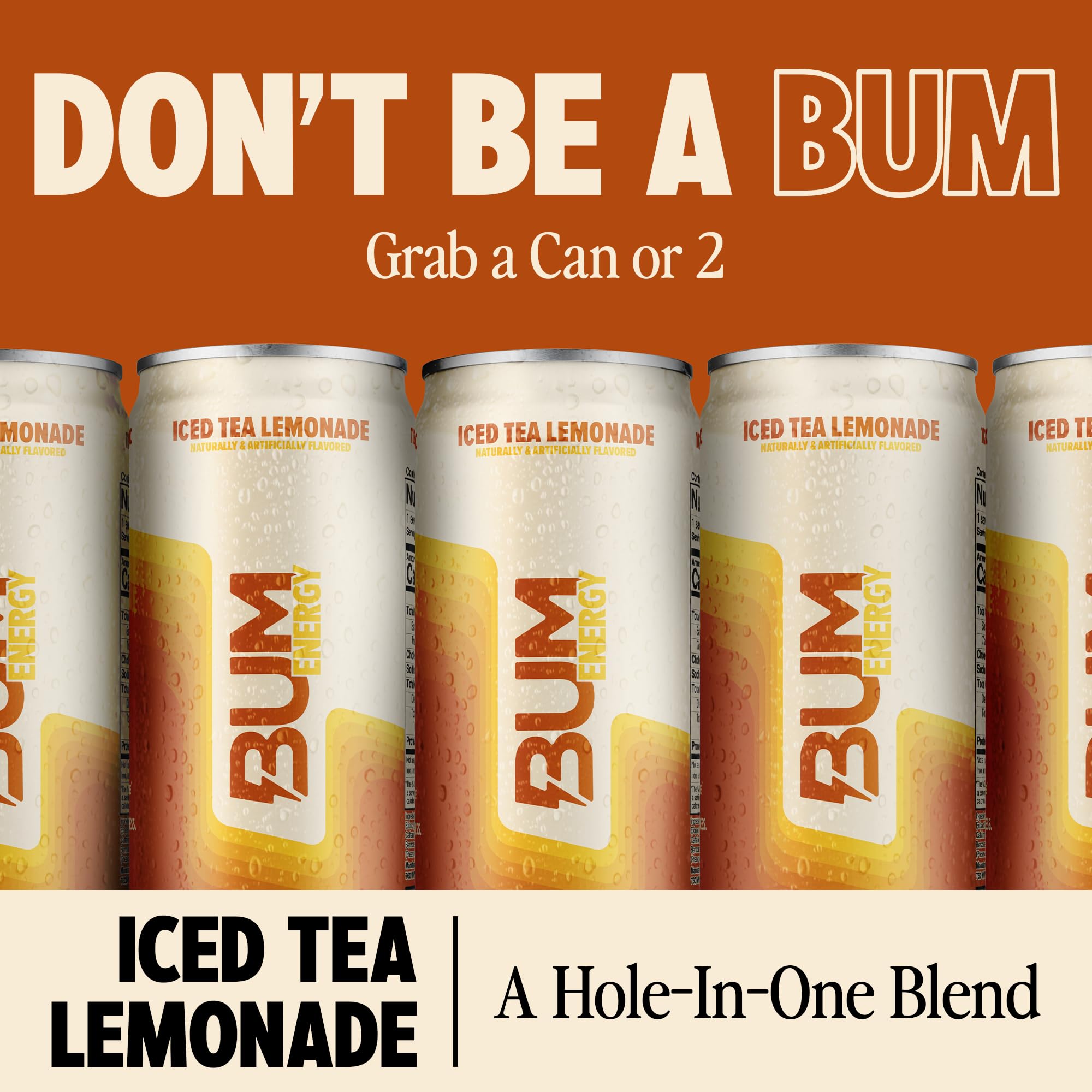 BUM Sugar-Free Energy Drink, Iced Tea Lemonade - No Artificial Colors, Natural Caffeine & Citicoline for Energy & Focus, Brain Boost & Workout Sports