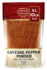 Spicy World Cayenne Pepper Powder Ground Chili Pepper 10 Pound Bulk Bag- 40K SHU, Hot Chilli Powder