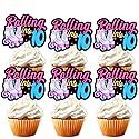 18pcs Black Glitter Pink Roller Skates Dessert Cupcake Topper 80s 90s Retro Hip Hop Roller Skating Rolling into 10 Theme Decor Supplies Boy Girl 10th